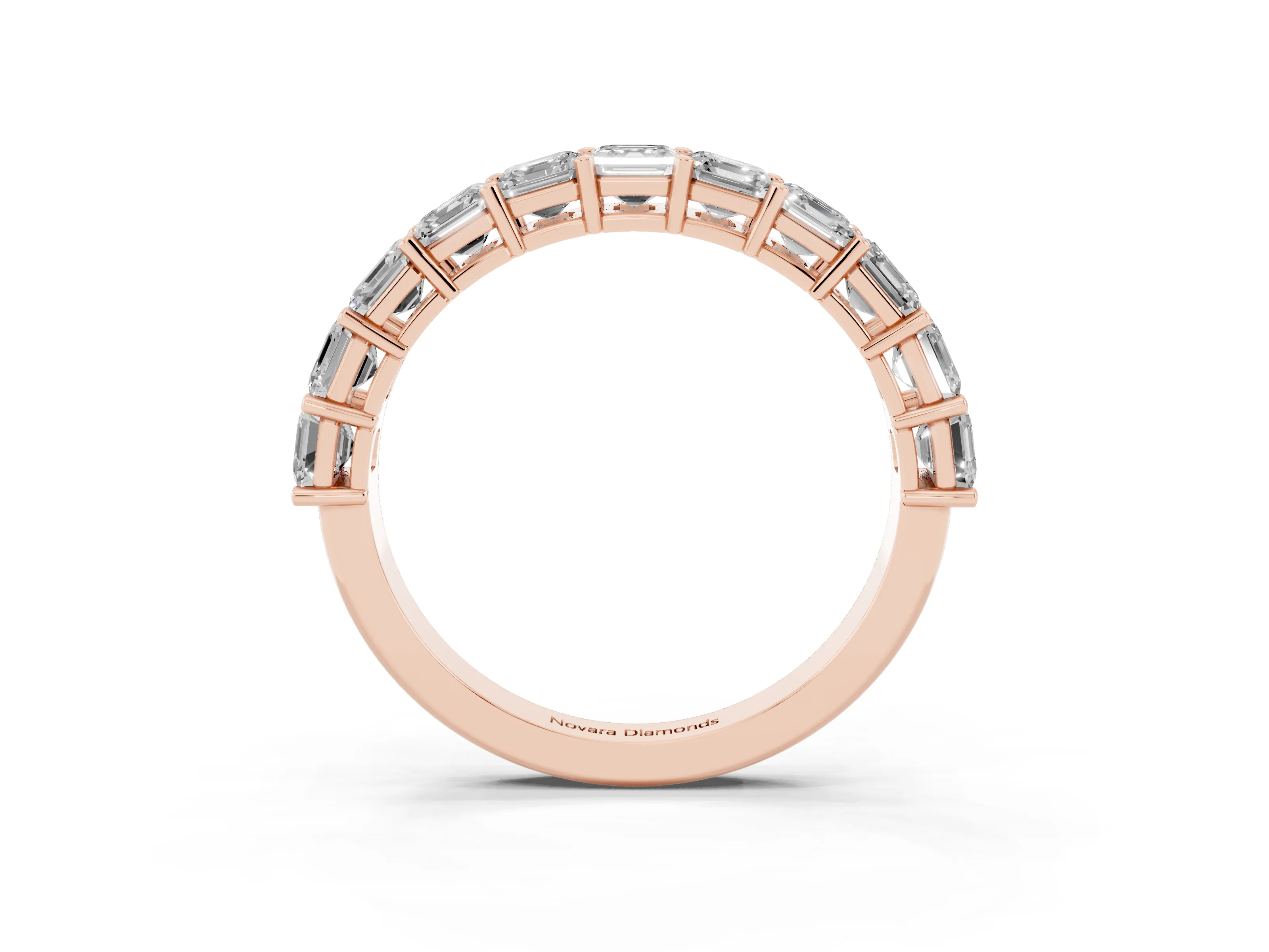 Asscher Cut Diamond Half Eternity Band Set in Rose gold with Shared Prong Setting