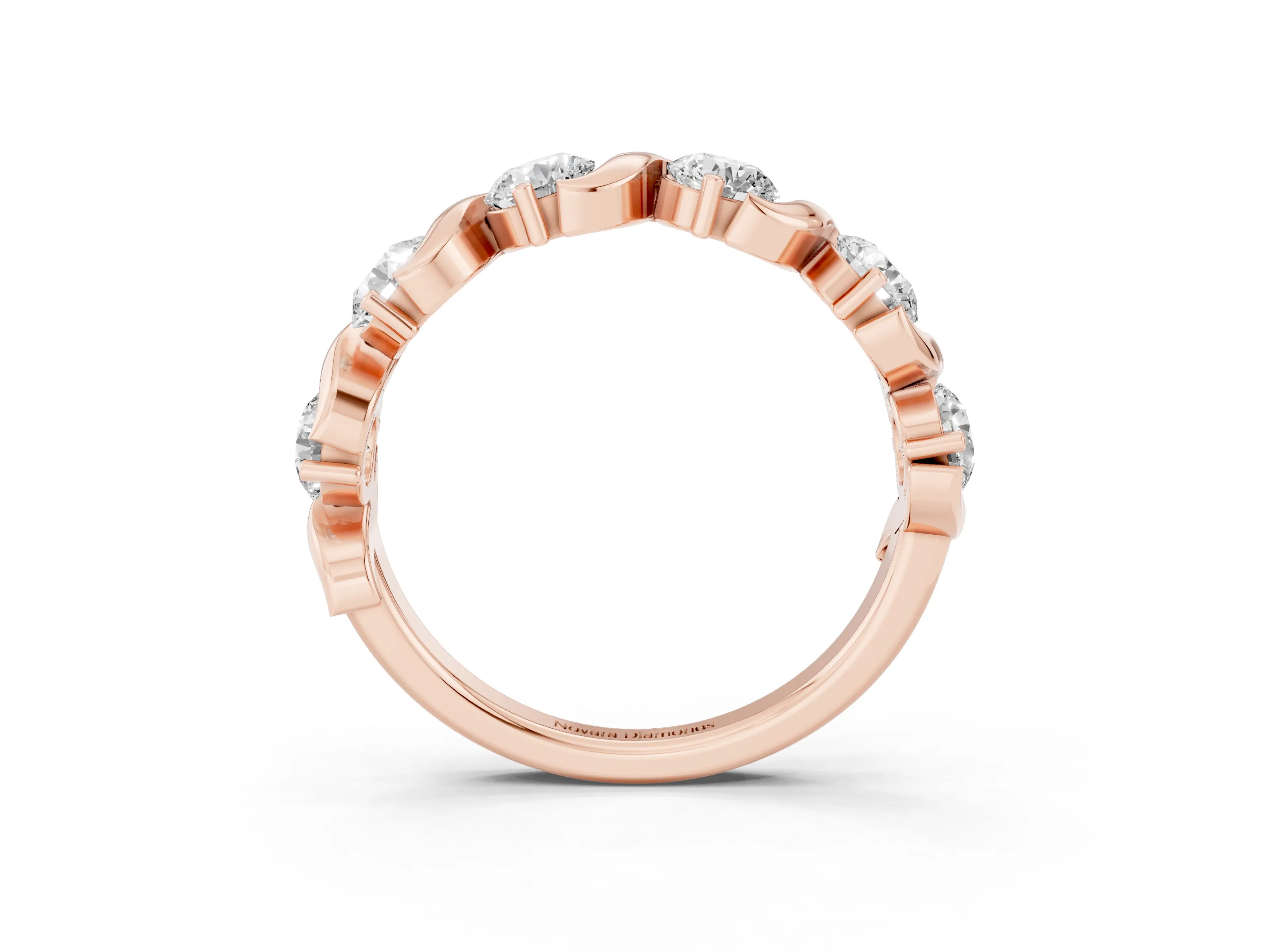 Round Diamond Six-Stone Wave Band Set in Rose gold with Shared Prong Setting