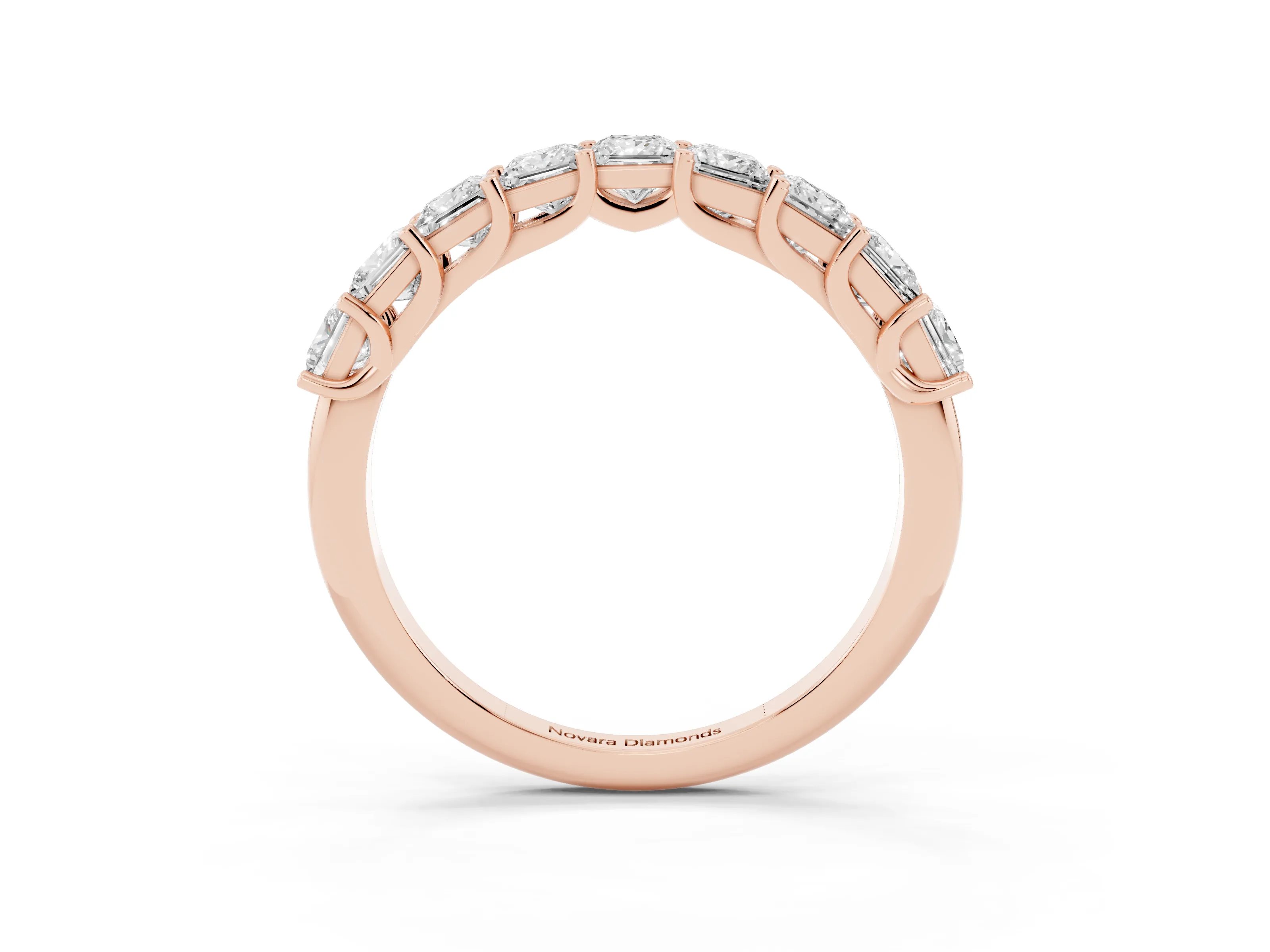 Princess Cut Diamond Channel Eternity Band Set in Rose gold with Prong Detailing