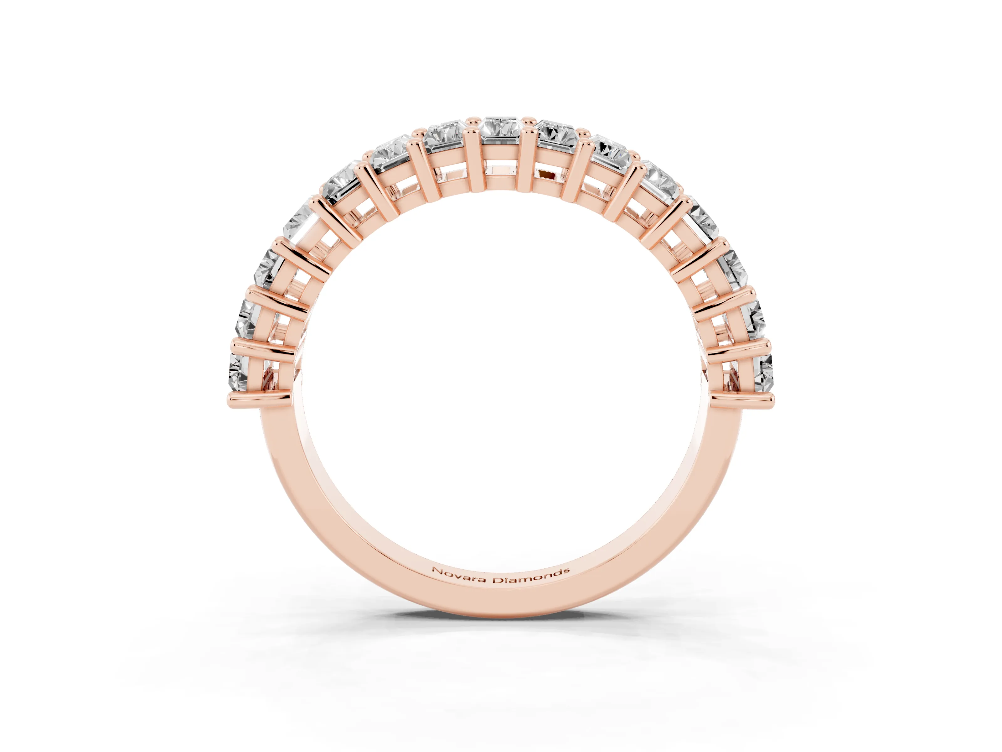 Baguette Diamond Half Eternity Band Set in Rose gold with Shared Prong Setting