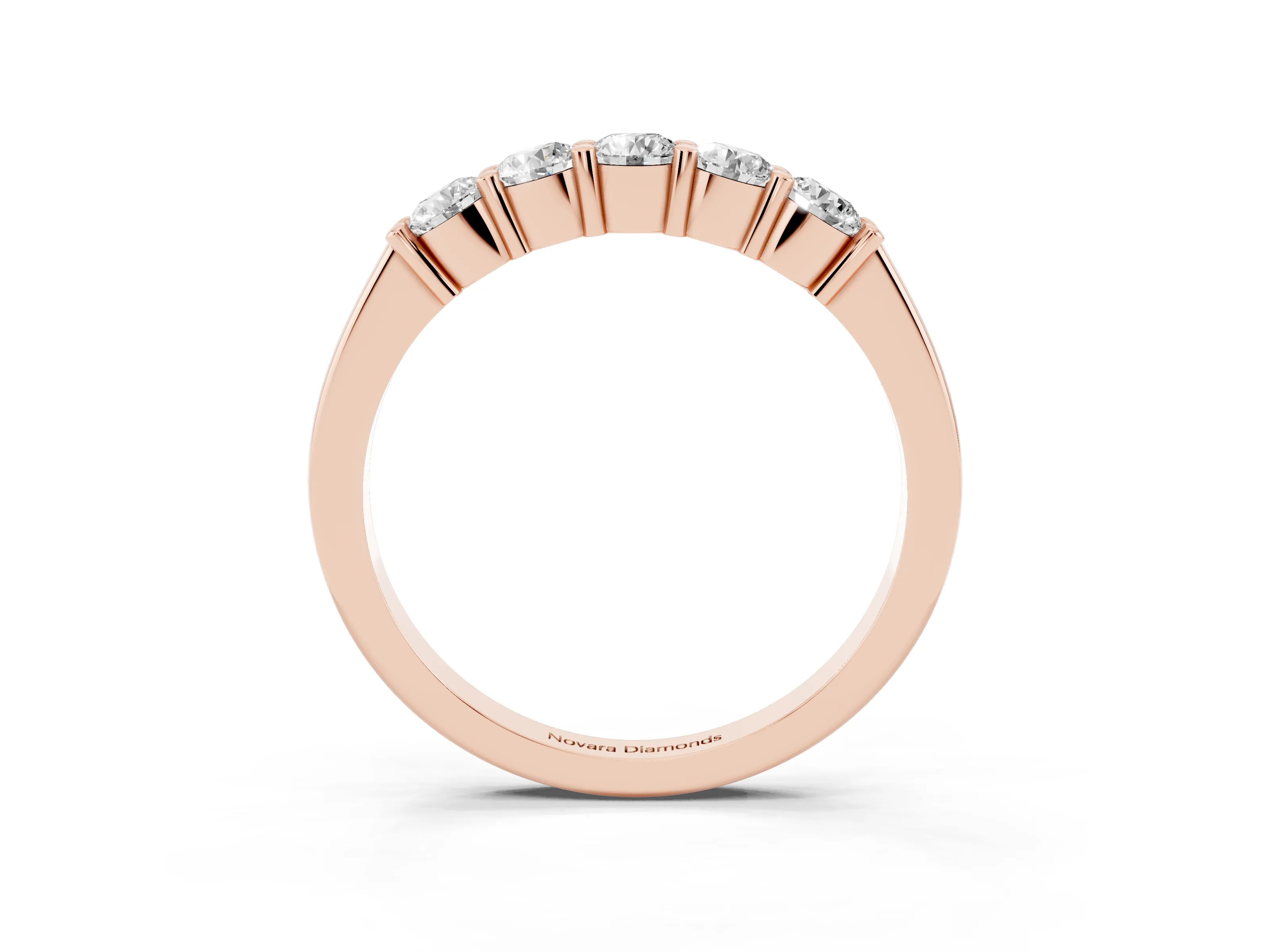 Round Diamond Prong-Set Half Eternity Wedding Band Set in Rose gold