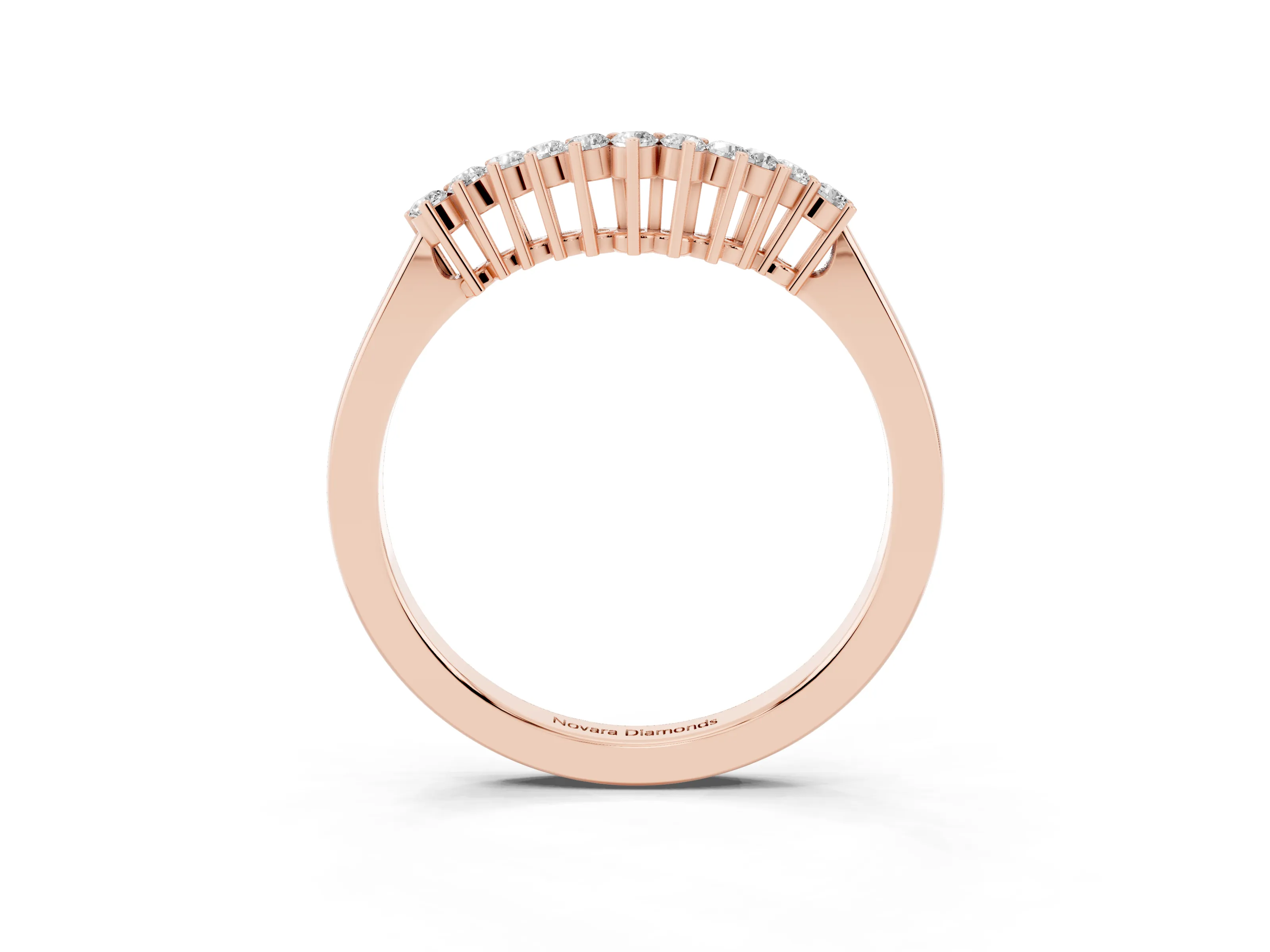 Round Diamond V-Shaped Band Set in Rose gold with Prong-Set Row
