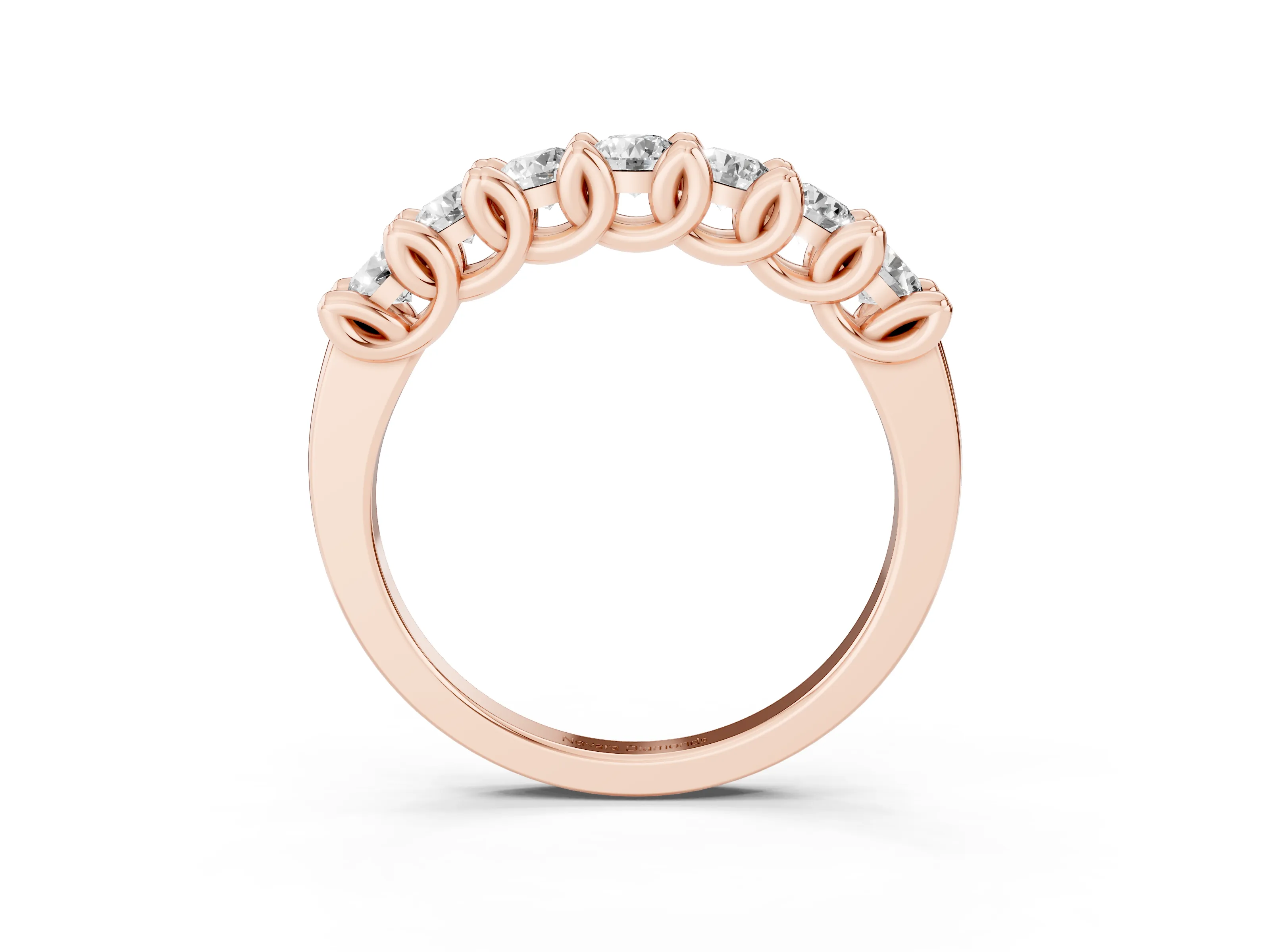 Round Diamond Half Eternity Band Set in Rose gold with Secure Prong Setting