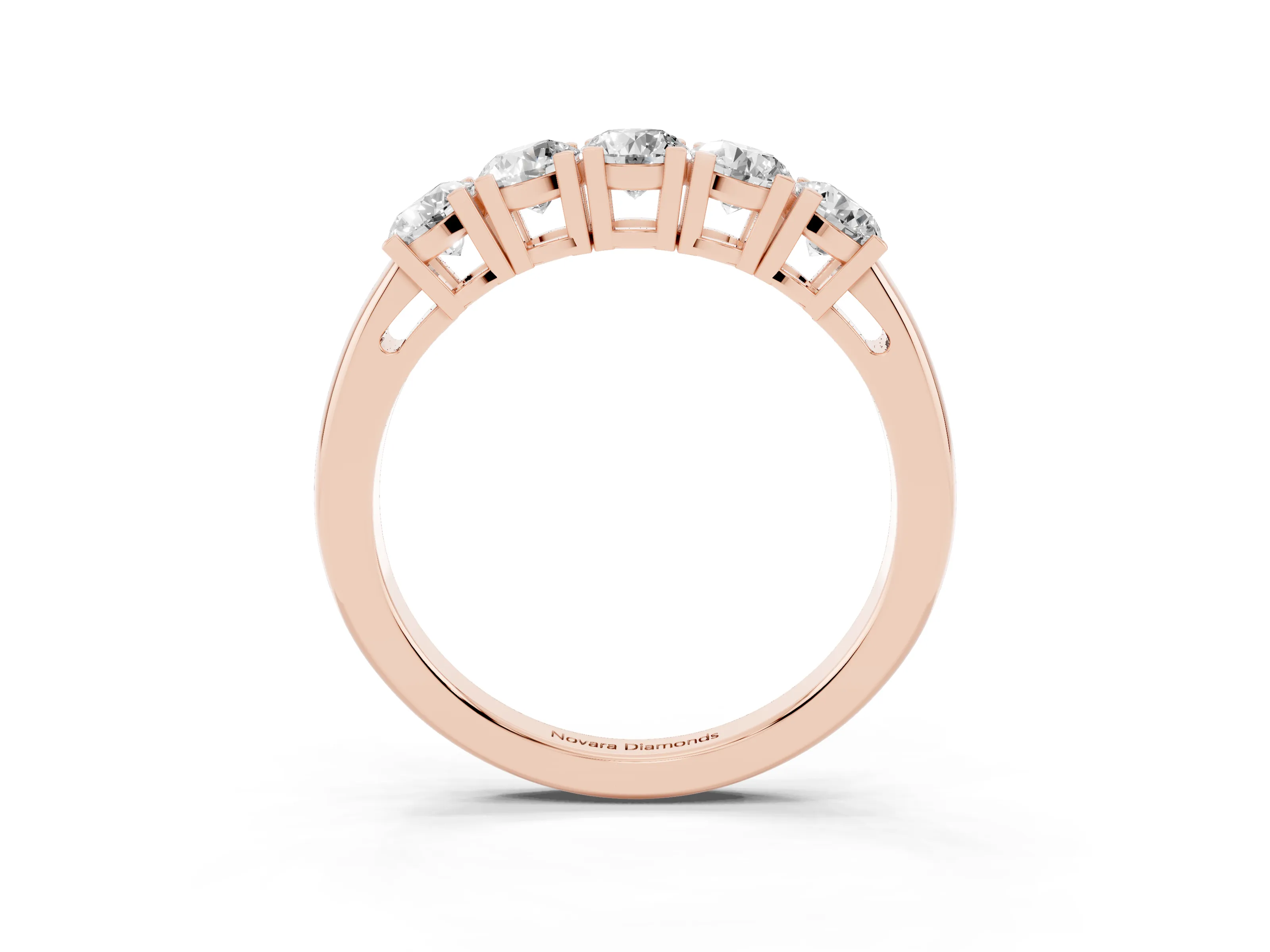Five-Stone Round Diamond Aligned Row Band Set in Rose gold with Prong Setting