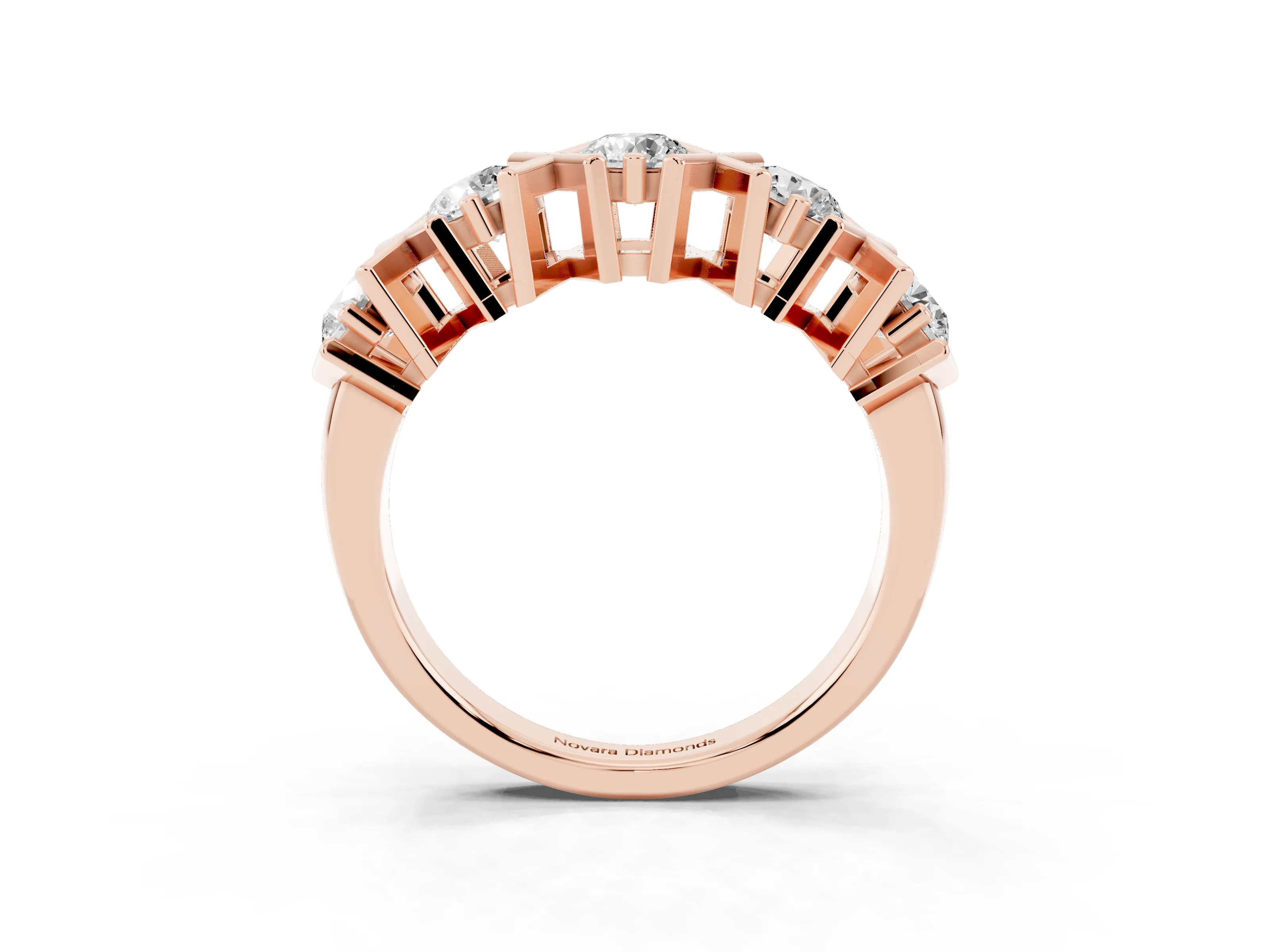 Round Diamond Channel Band Set in Rose gold with X-Prong Detail