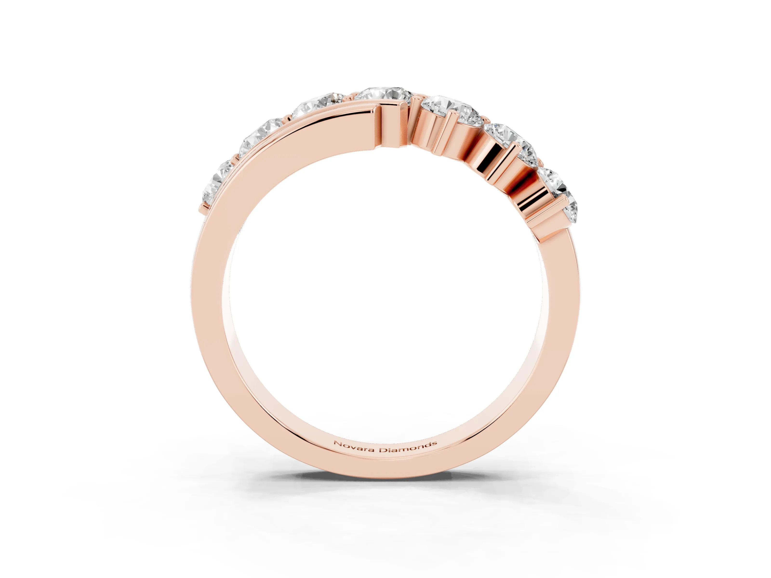 Round Diamond Wave Band Set in Rose gold with Channel and Shared Prong Setting