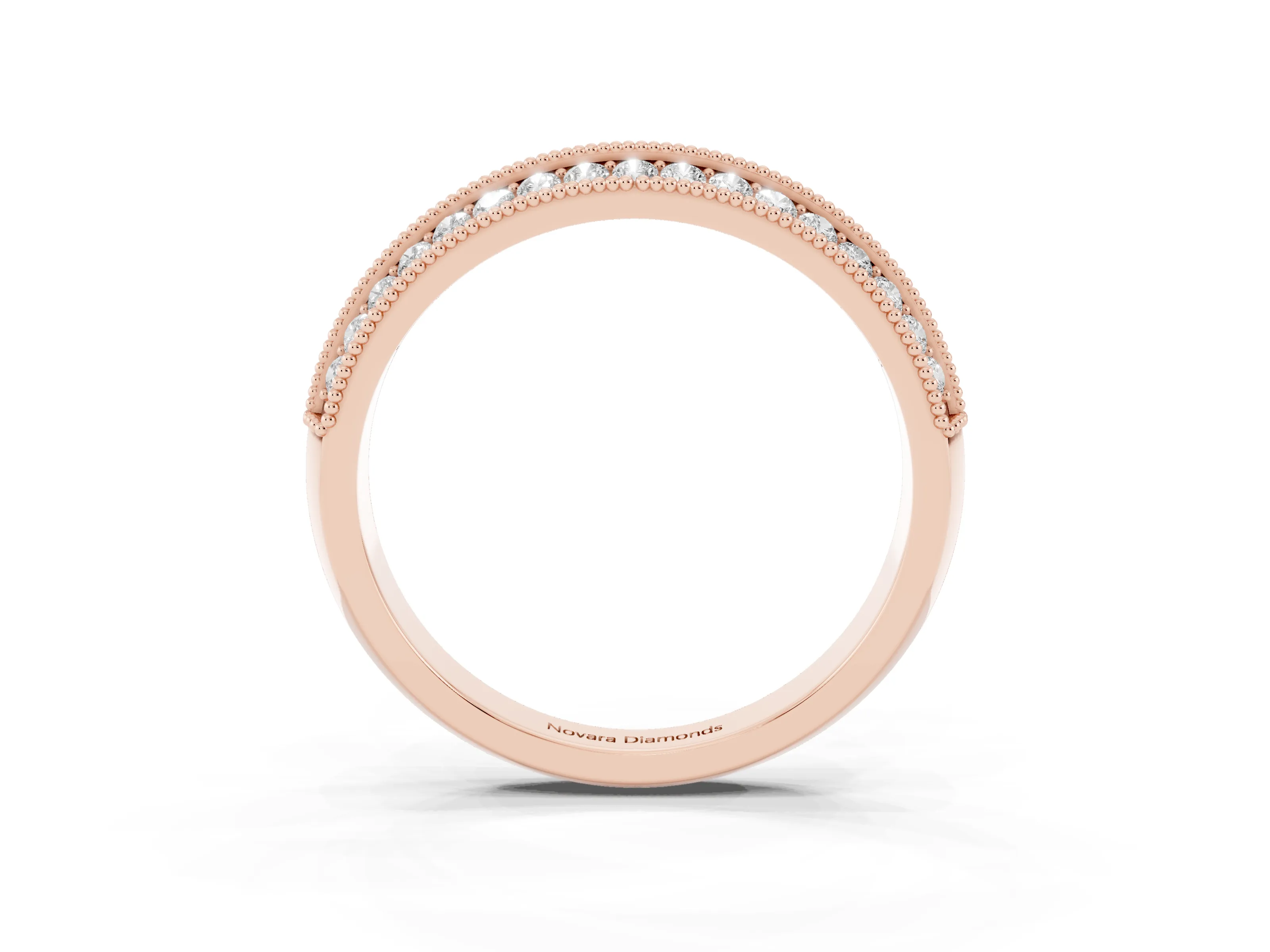 Round Diamond Milgrain Pavé Eternity Band Set in Rose gold