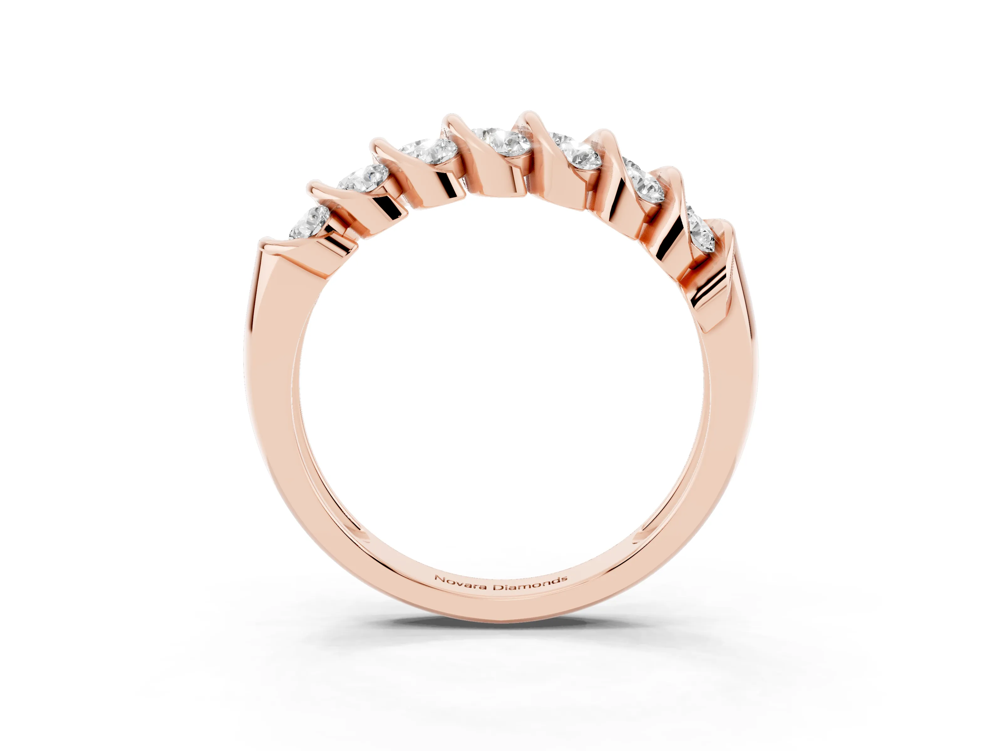 Round Diamond Structured Multi-Row Band Set in Rose gold with Polished Channel Setting