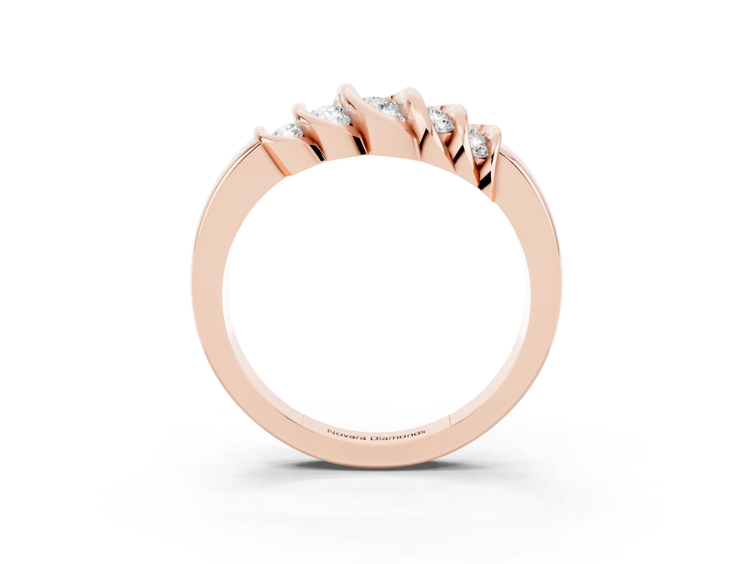 Round Diamond Multi-Row Crossover Band Set in Rose gold with Polished Curves