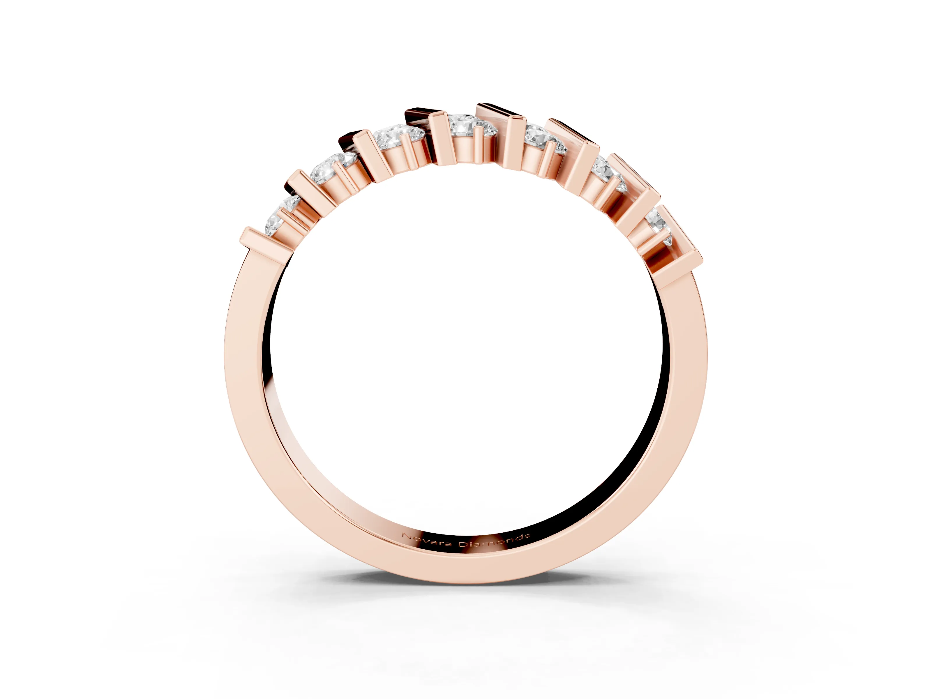Round Diamond Channel Anniversary Band Set in Rose gold with Vertical Prongs