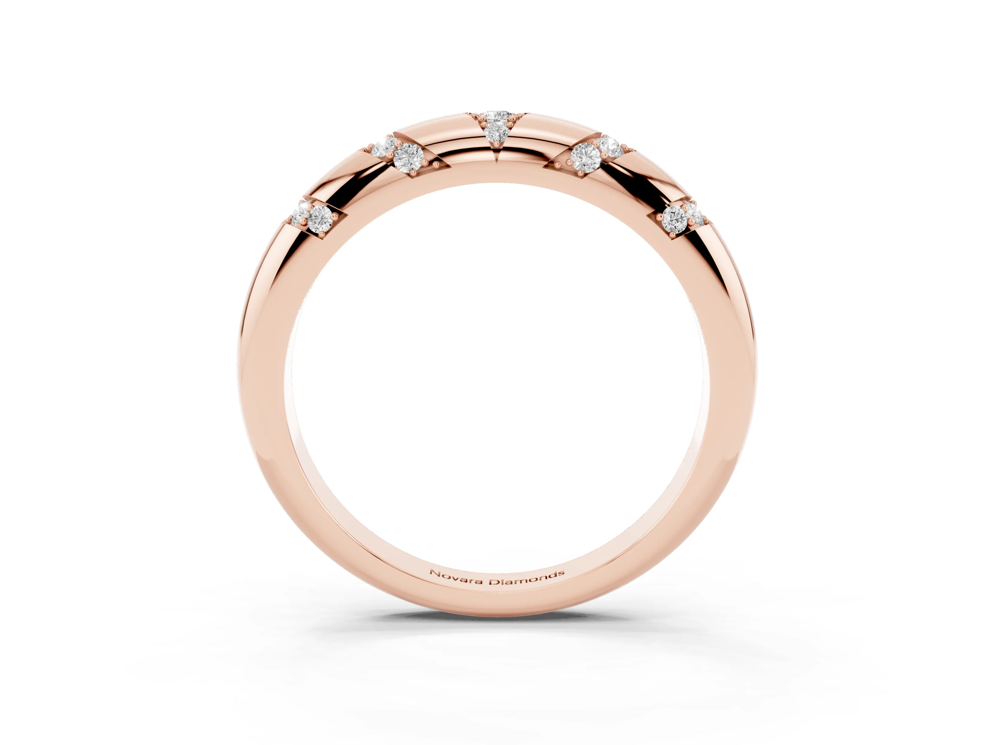 Round Diamond Curved Band Set in Rose gold with Channel and Bezel Setting
