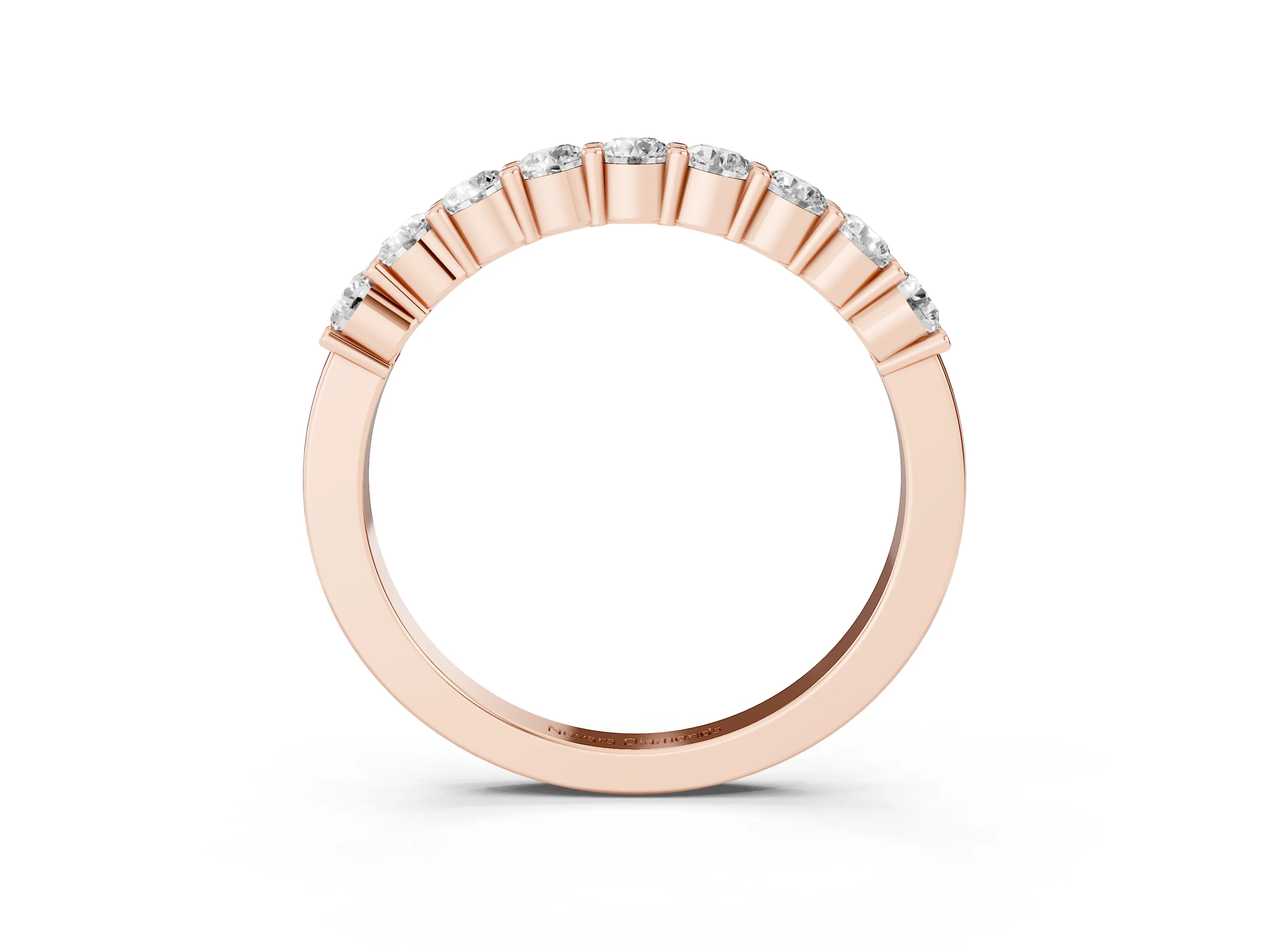 Round Diamond Continuous Row Half Eternity Band Set in Rose gold with Prong Setting