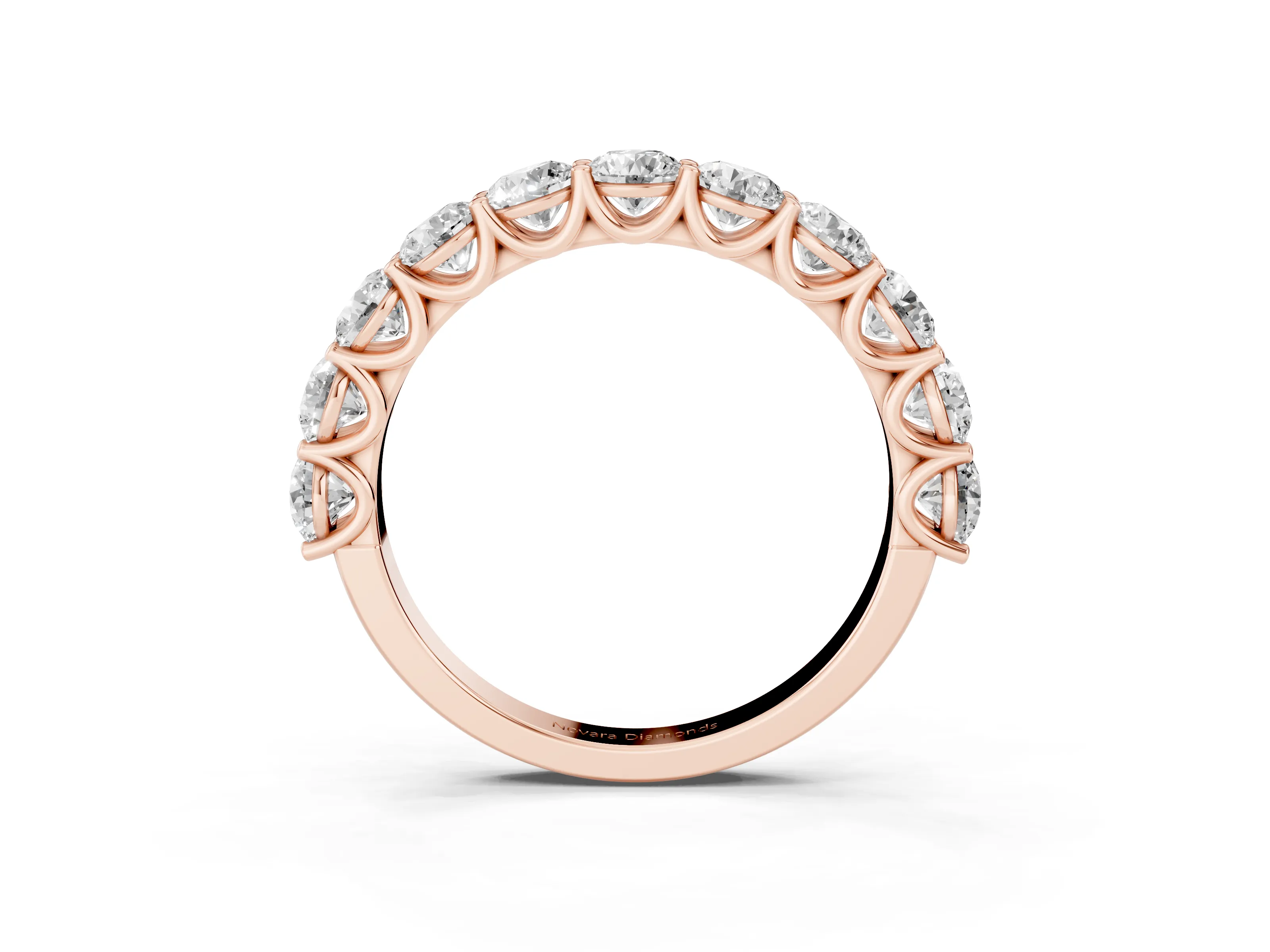 Round Diamond Shared Prong Eternity Band Set in Rose gold