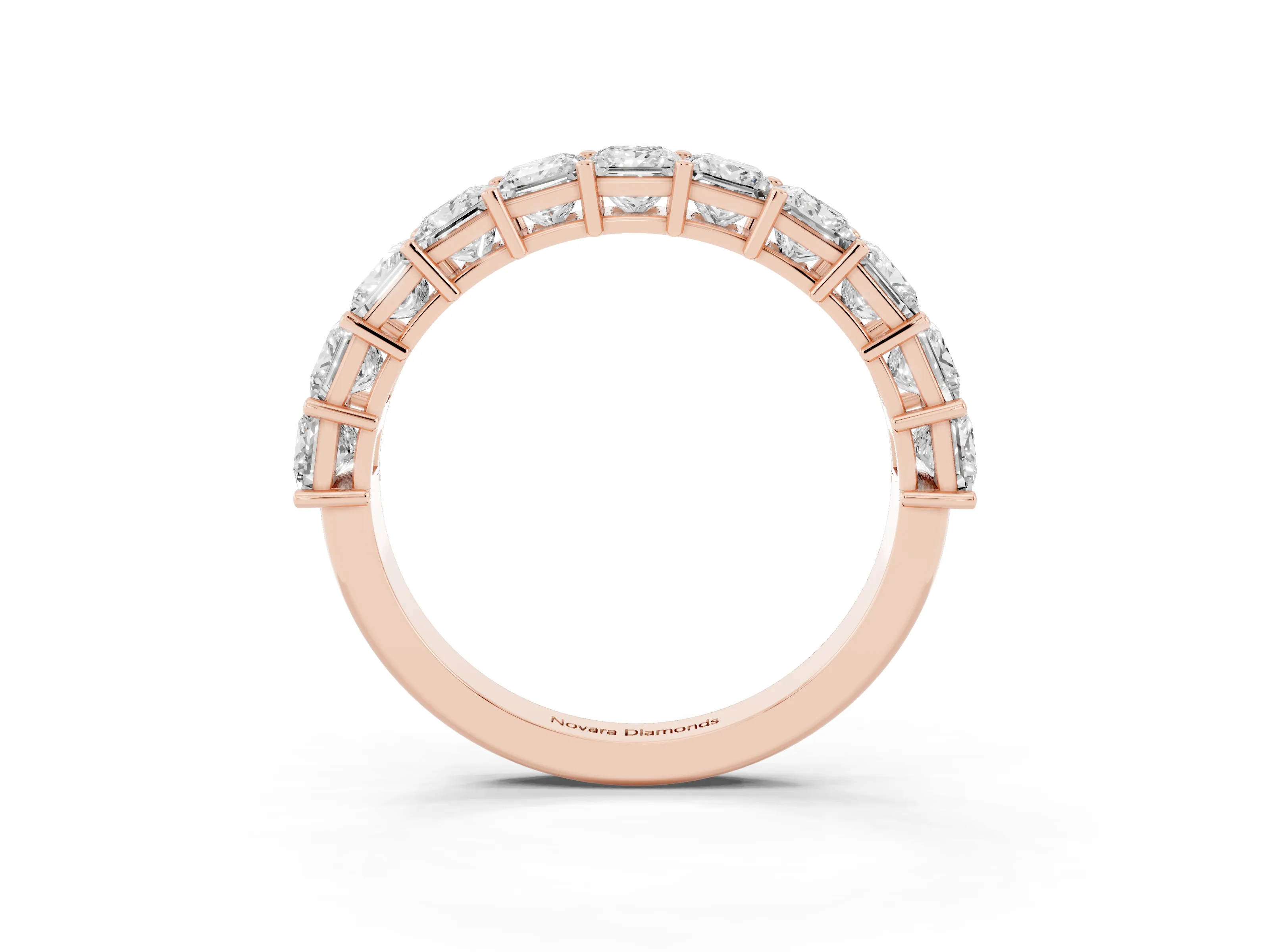 Princess Cut Diamond Half Eternity Band Set in Rose gold with Shared Prong Setting