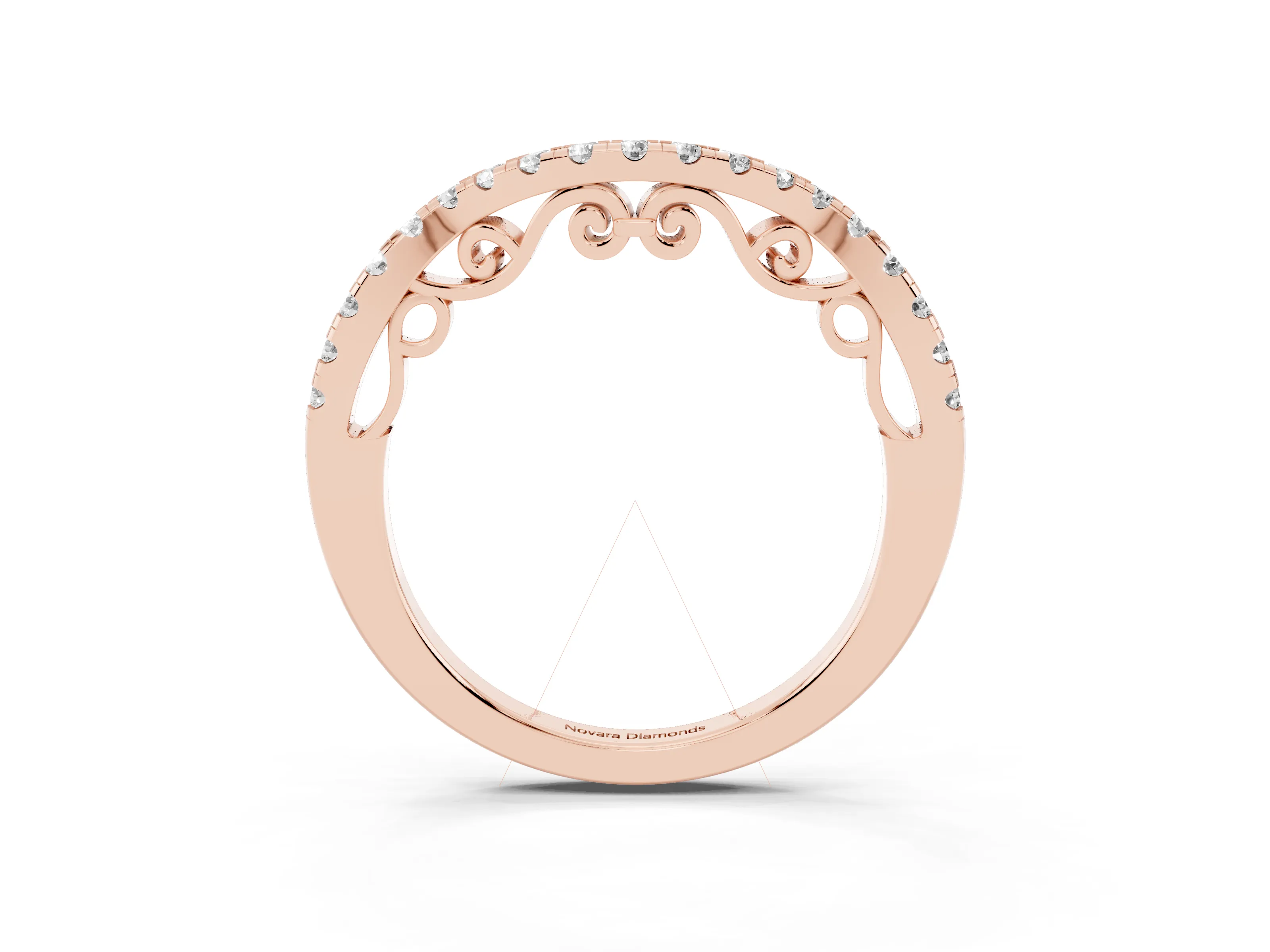 Round Diamond Curved Pavé Eternity Band Set in Rose gold with Shared Prongs