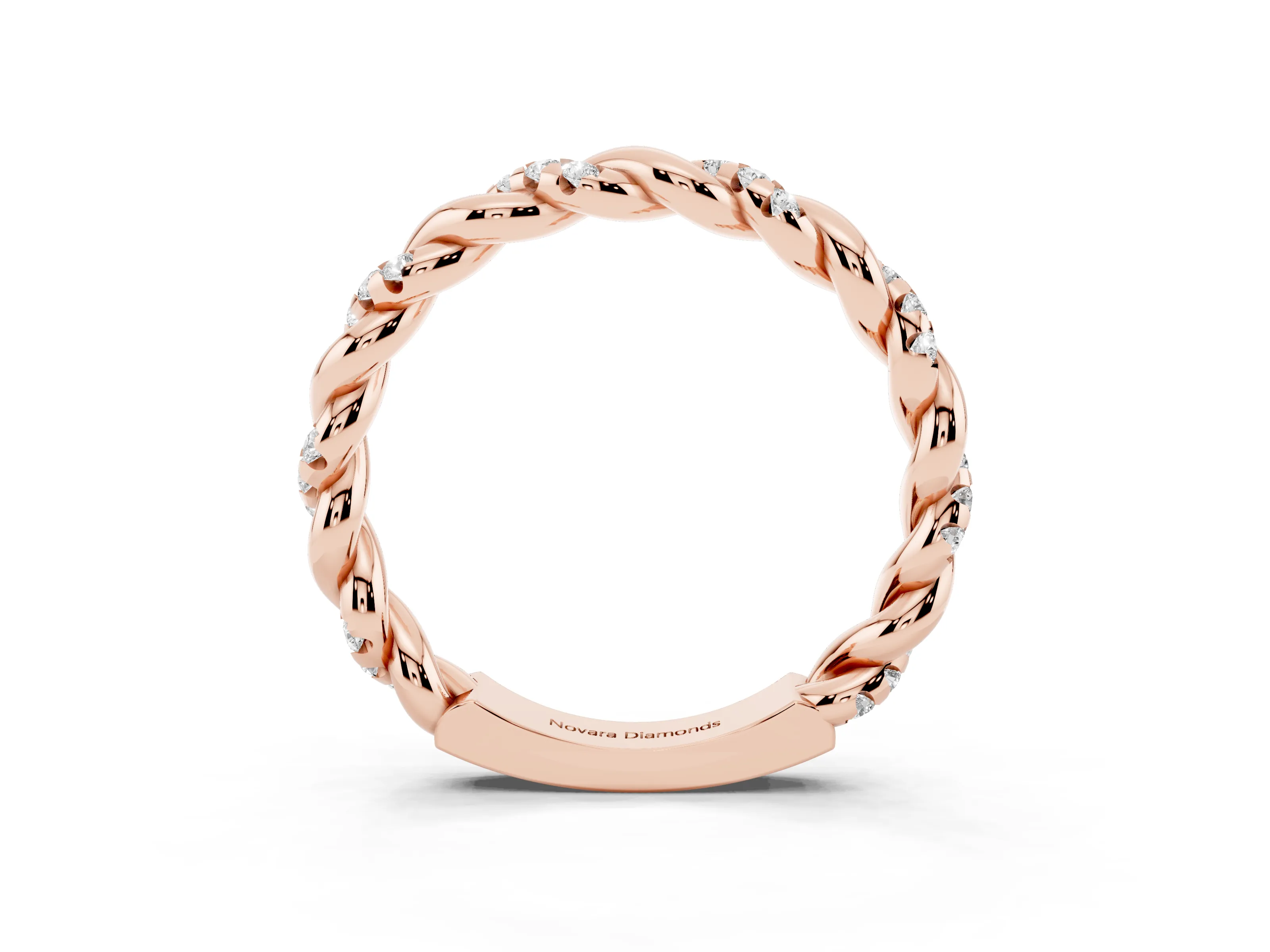 Round Diamond Twisted Eternity Band Set in Rose gold with Pavé Accents