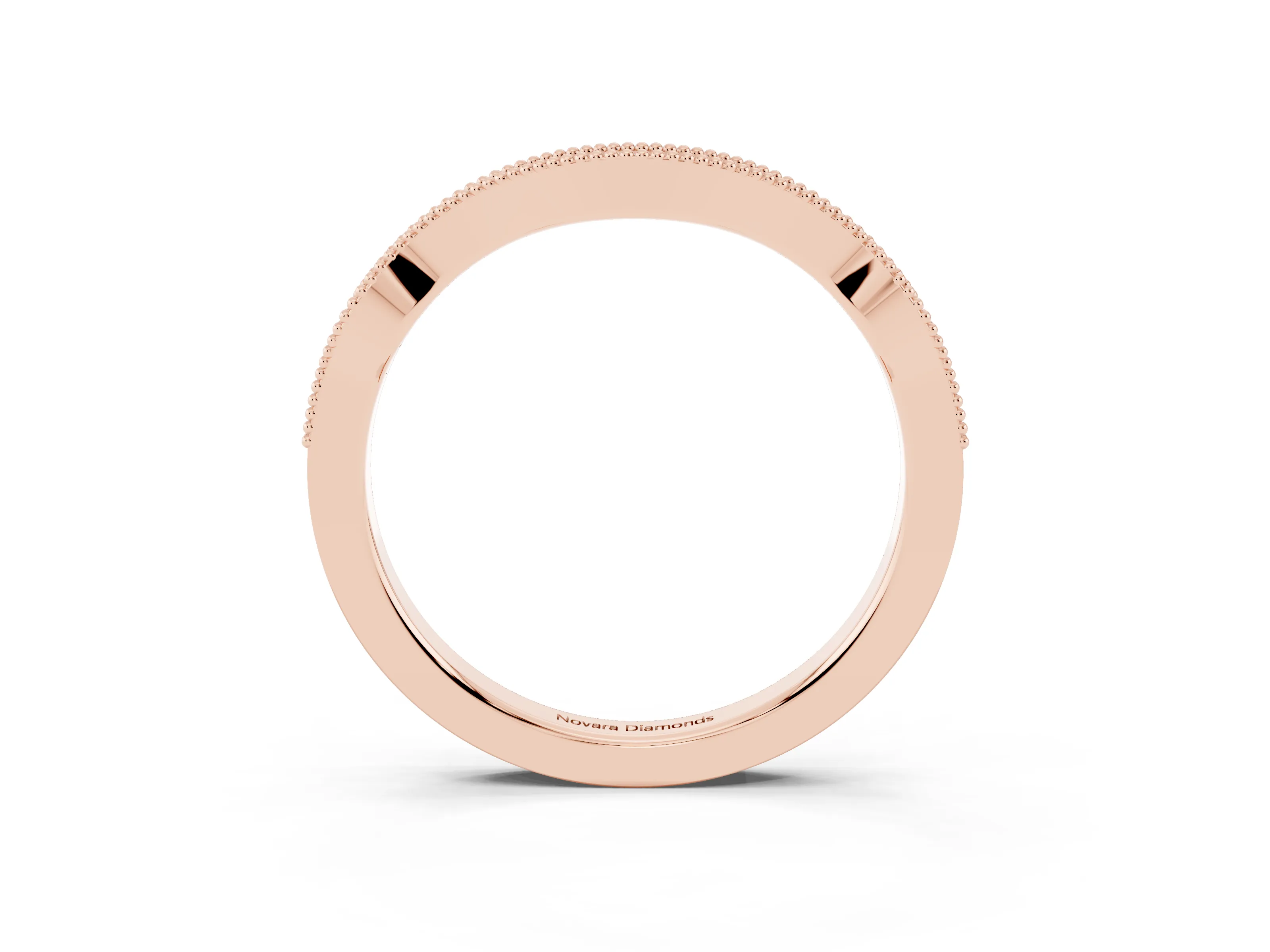 Round Diamond Curved Pavé Band Set in Rose gold with Milgrain Detailing