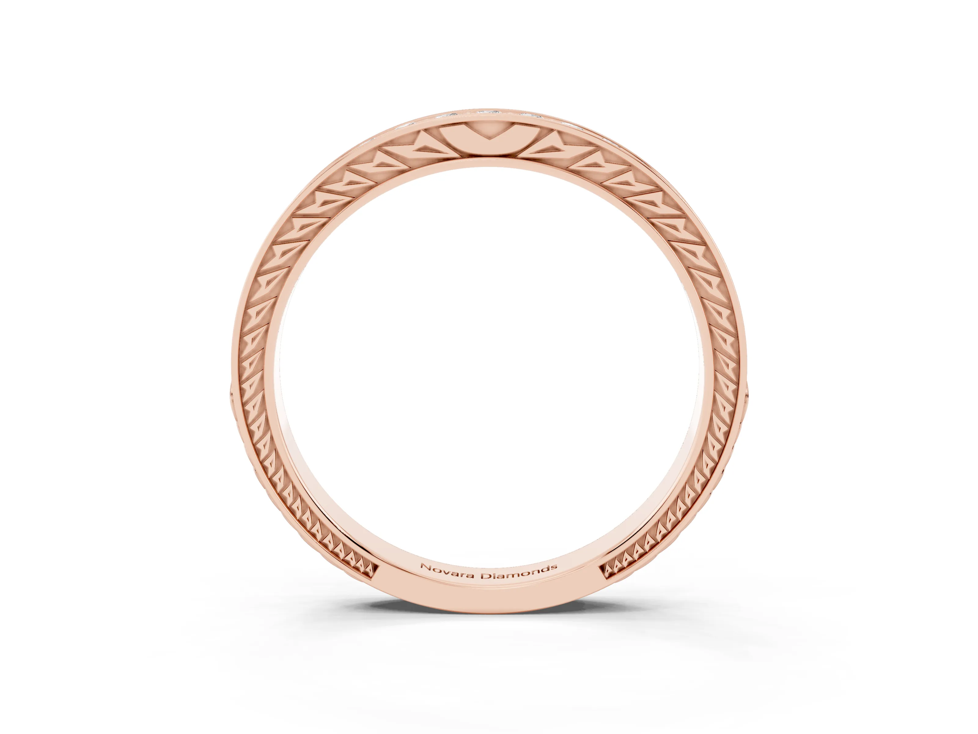 Round Cut Diamond Pavé Eternity Band Set in Rose gold with Channel Walls