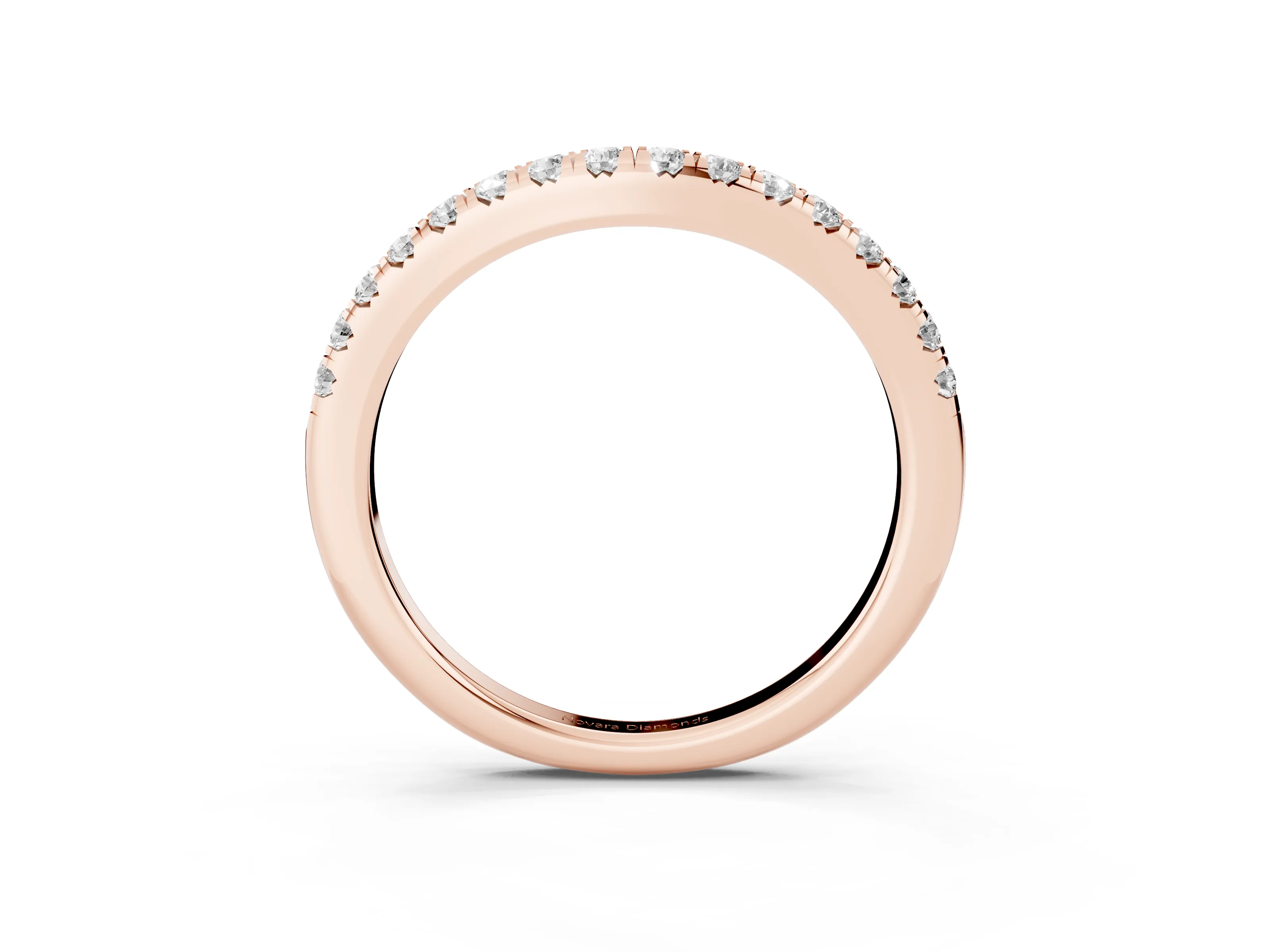 Round Diamond Curved Pavé Band Set in Rose gold with Shared Prong Row