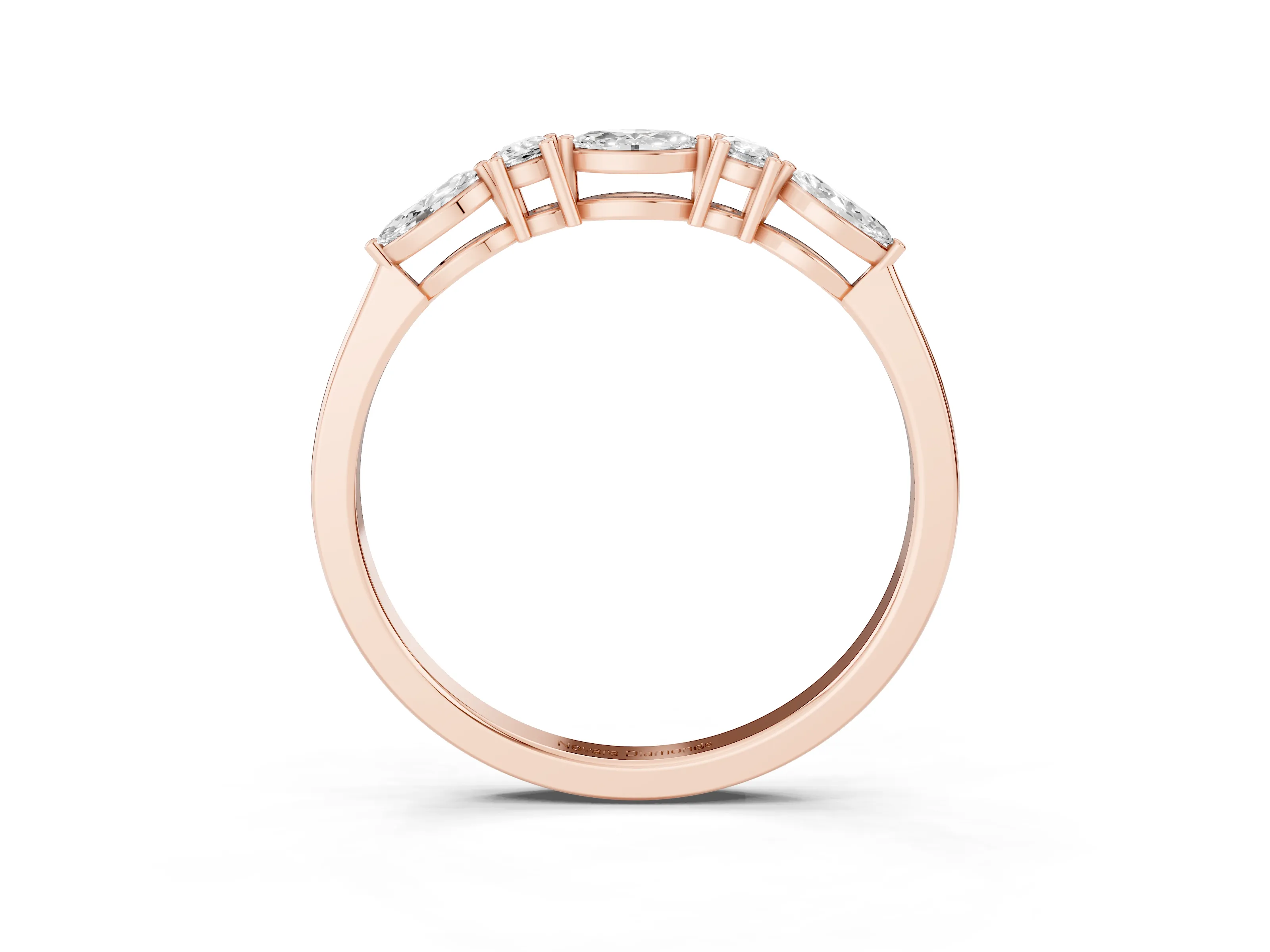 Round Diamond Five-Stone Half Eternity Band Set in Rose gold with Prong Setting