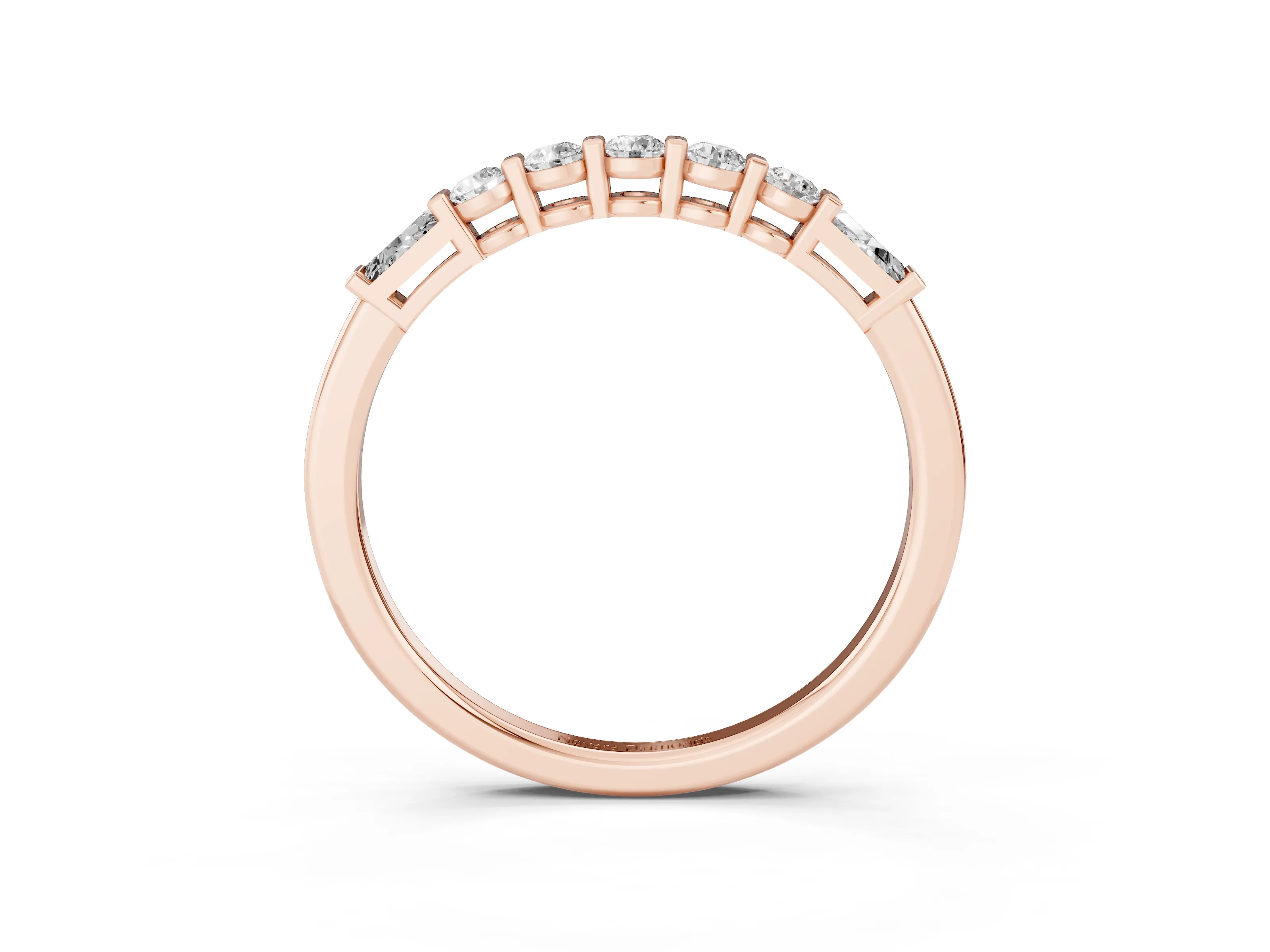Round and Baguette Diamond Half Eternity Band Set in Rose gold with Prong Setting