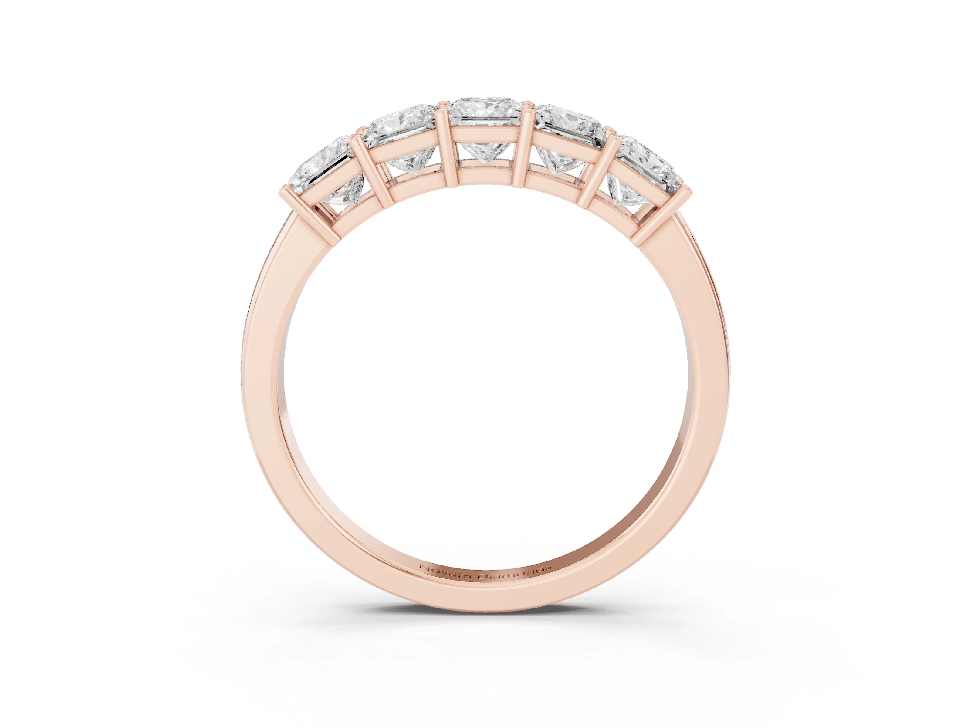 Princess Cut Diamond Five-Stone Band Set in Rose gold with Prong Setting