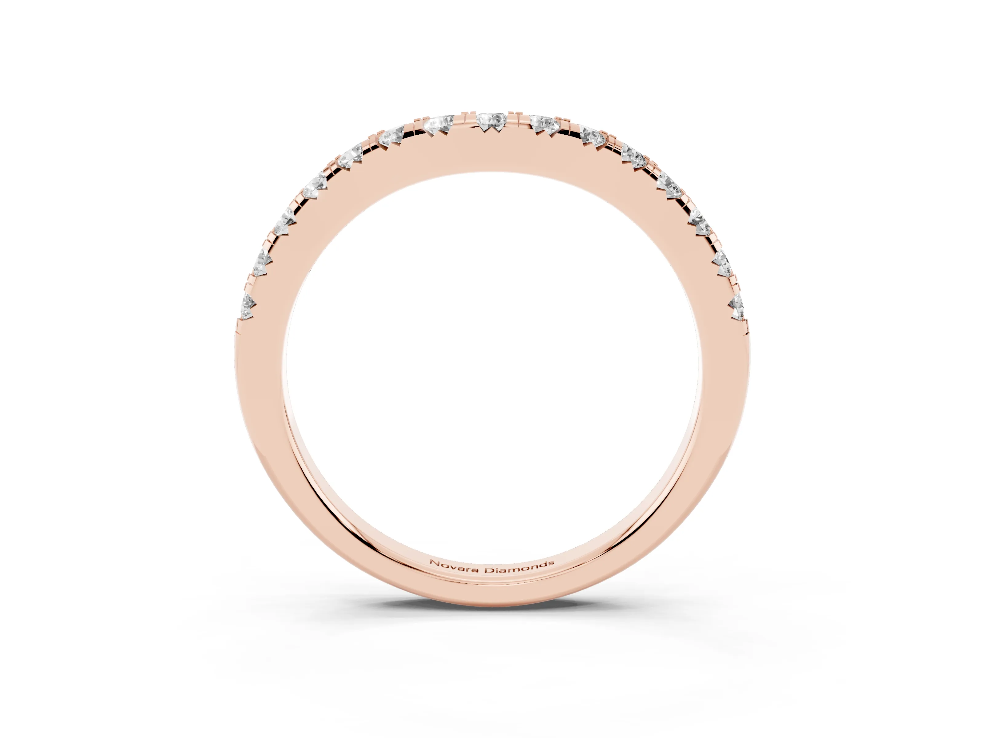 Round Diamond Curved Pavé Wedding Band Set in Rose gold with Shared Prongs