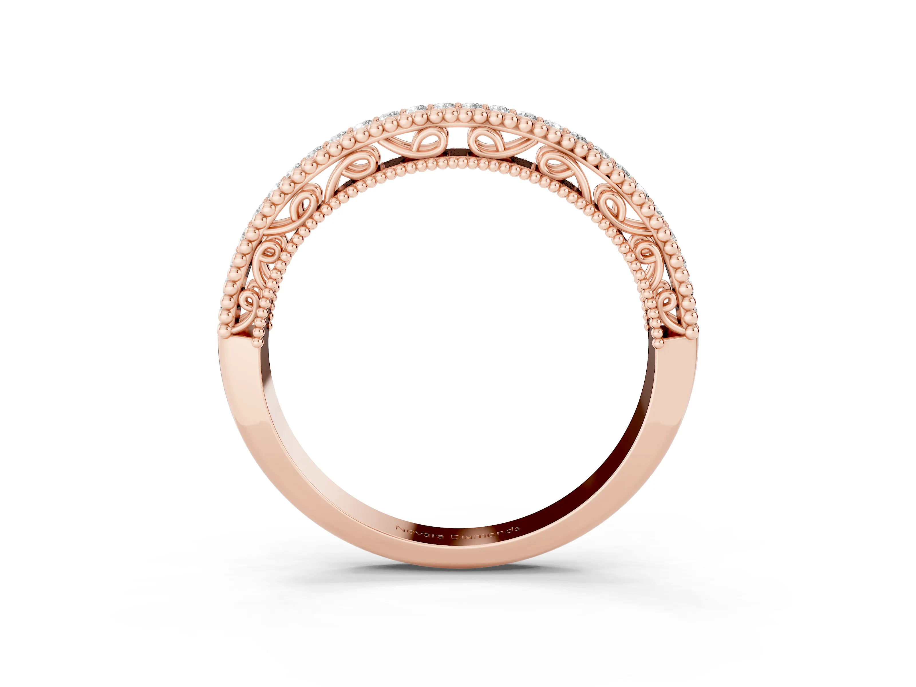Round Diamond Pavé Eternity Band Set in Rose gold with Milgrain Edges