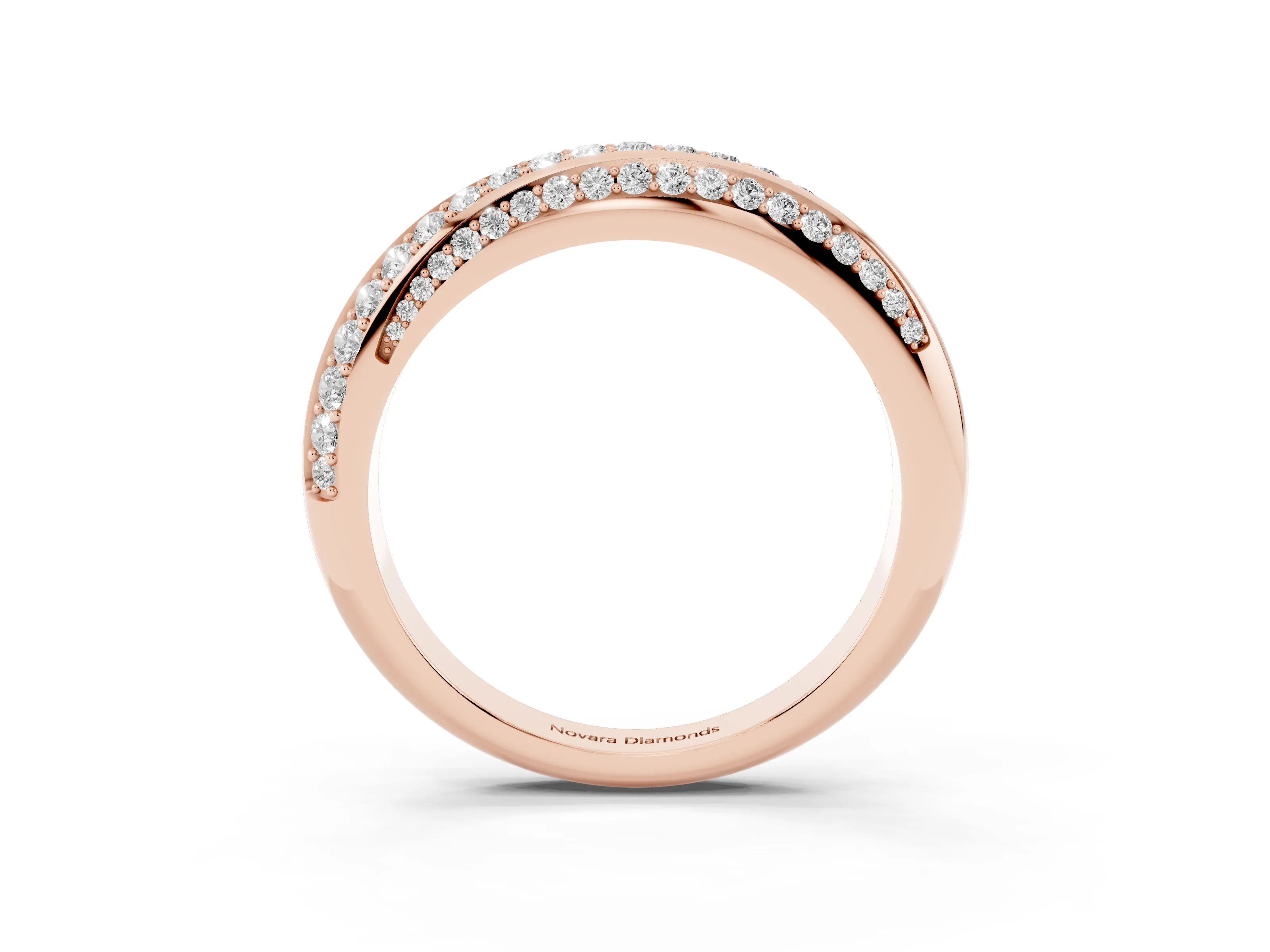 Round Diamond Double Row Pavé Band Set in Rose gold with Channel Setting