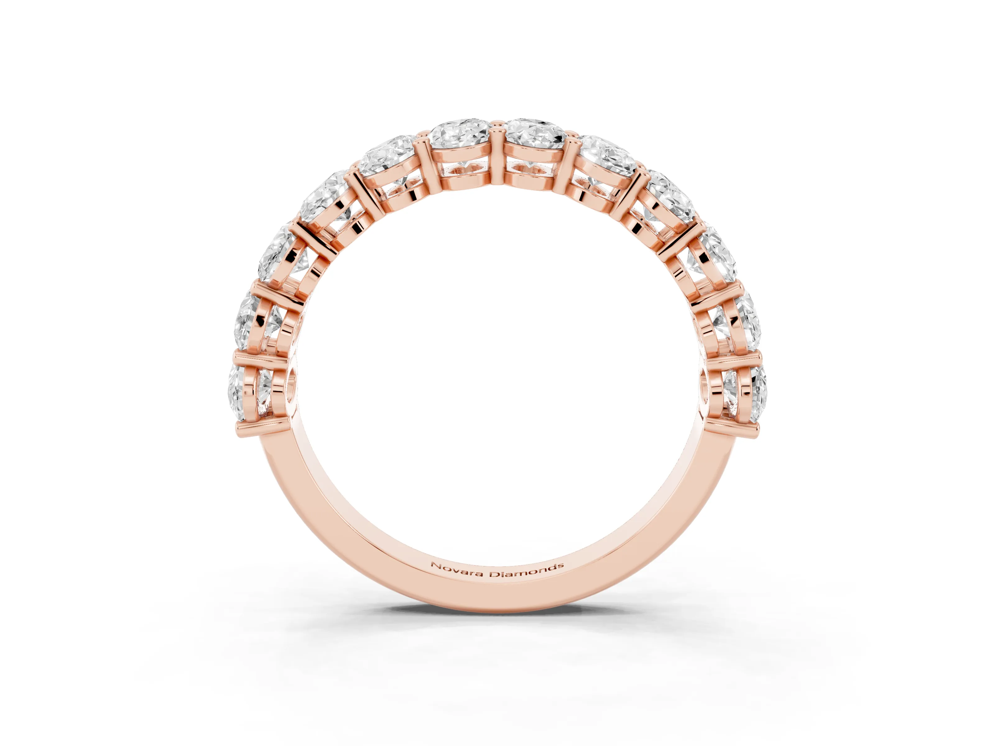 Oval Diamond Eternity Band Set in Rose gold with Prong Setting