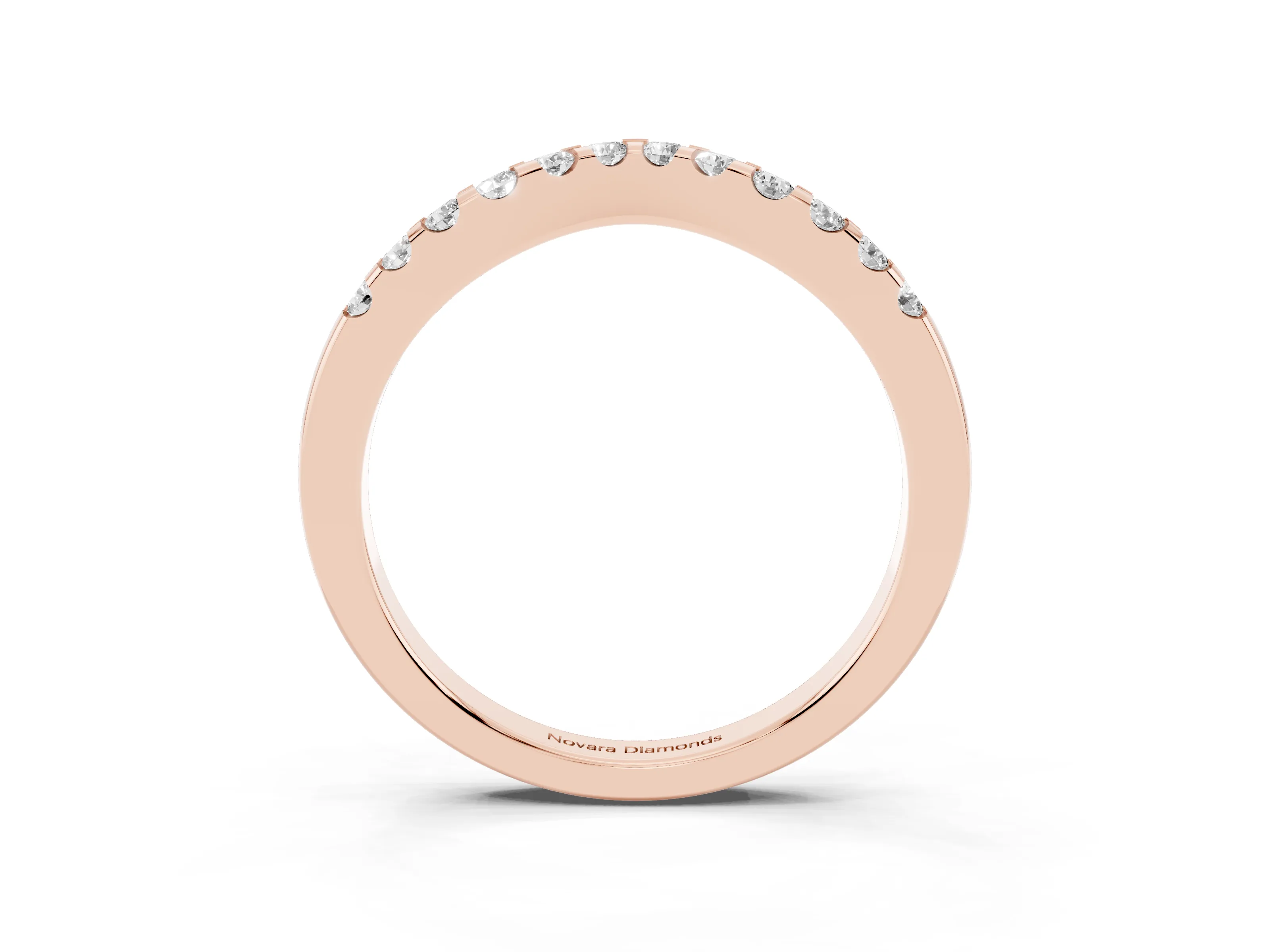 Round Diamond Curved Half Eternity Ring Set in Rose gold with Shared Prong Setting