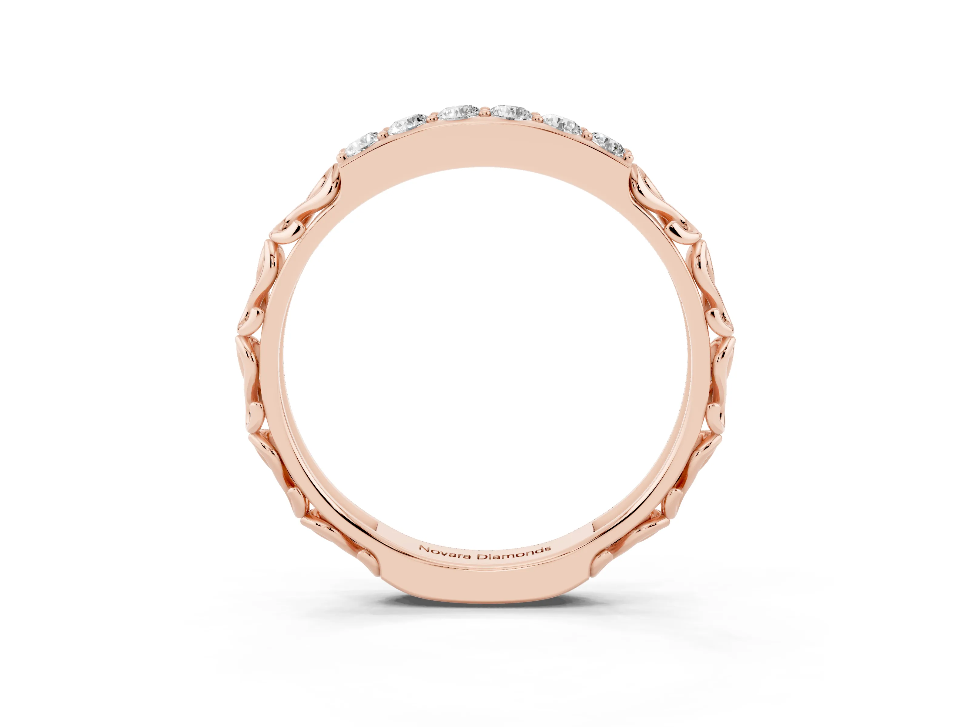 Round Diamond Bar Set Eternity Band Set in Rose gold with Filigree Sides
