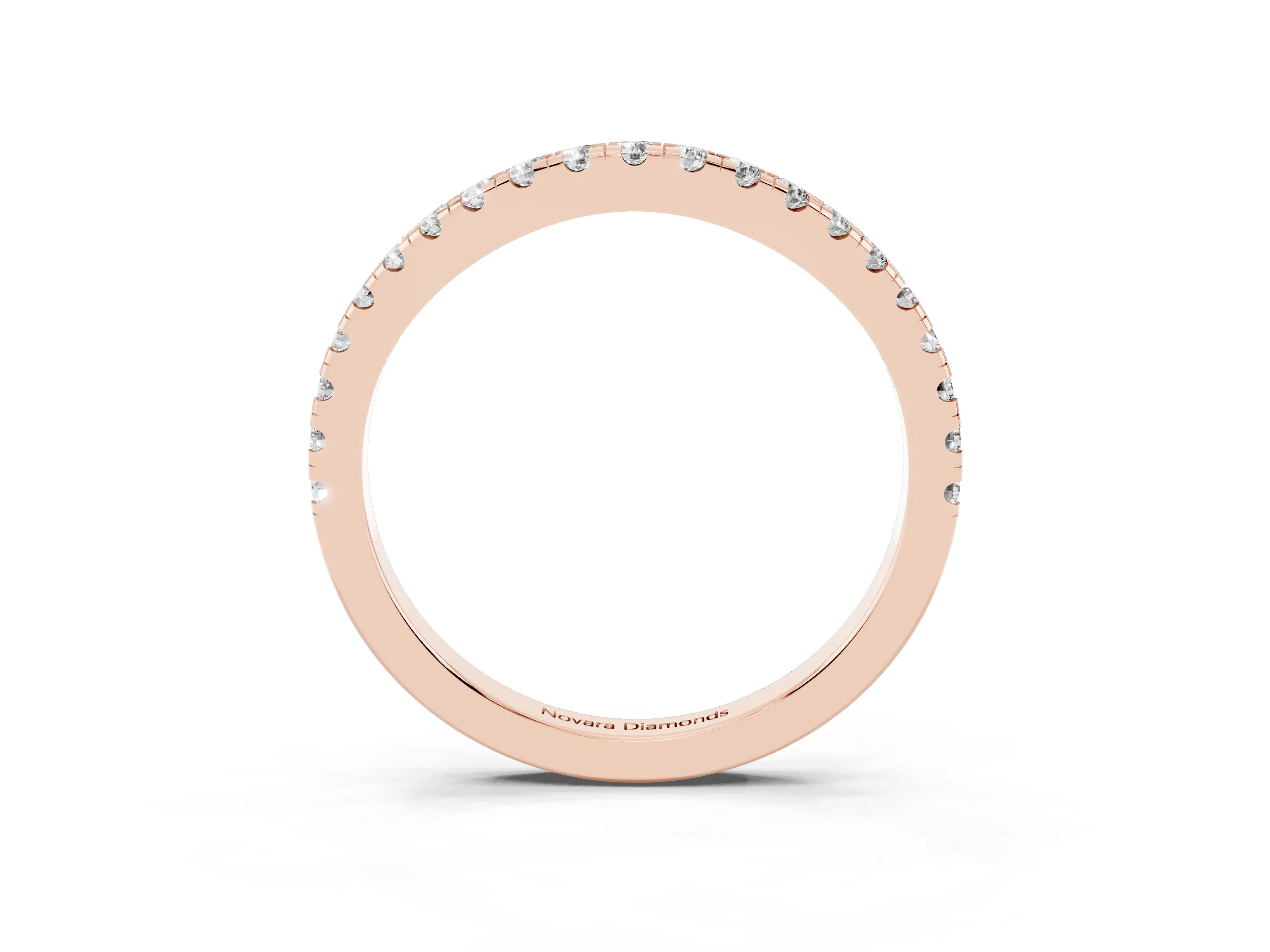 Round Diamond Classic Half Eternity Band Set in Rose gold with Pavé Shared Prongs