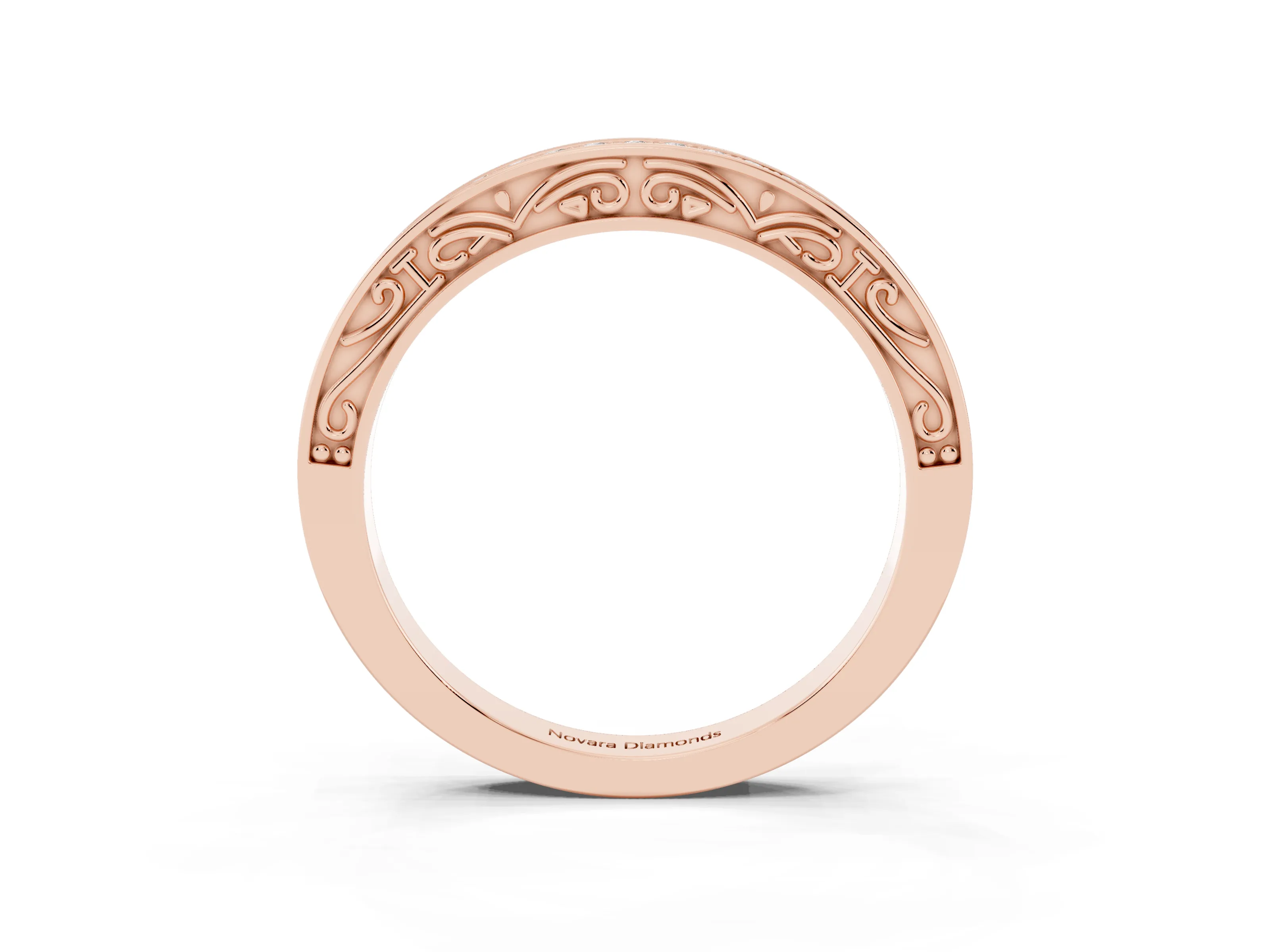 Round Diamond Channel Band Set in Rose gold with Milgrain Engraving