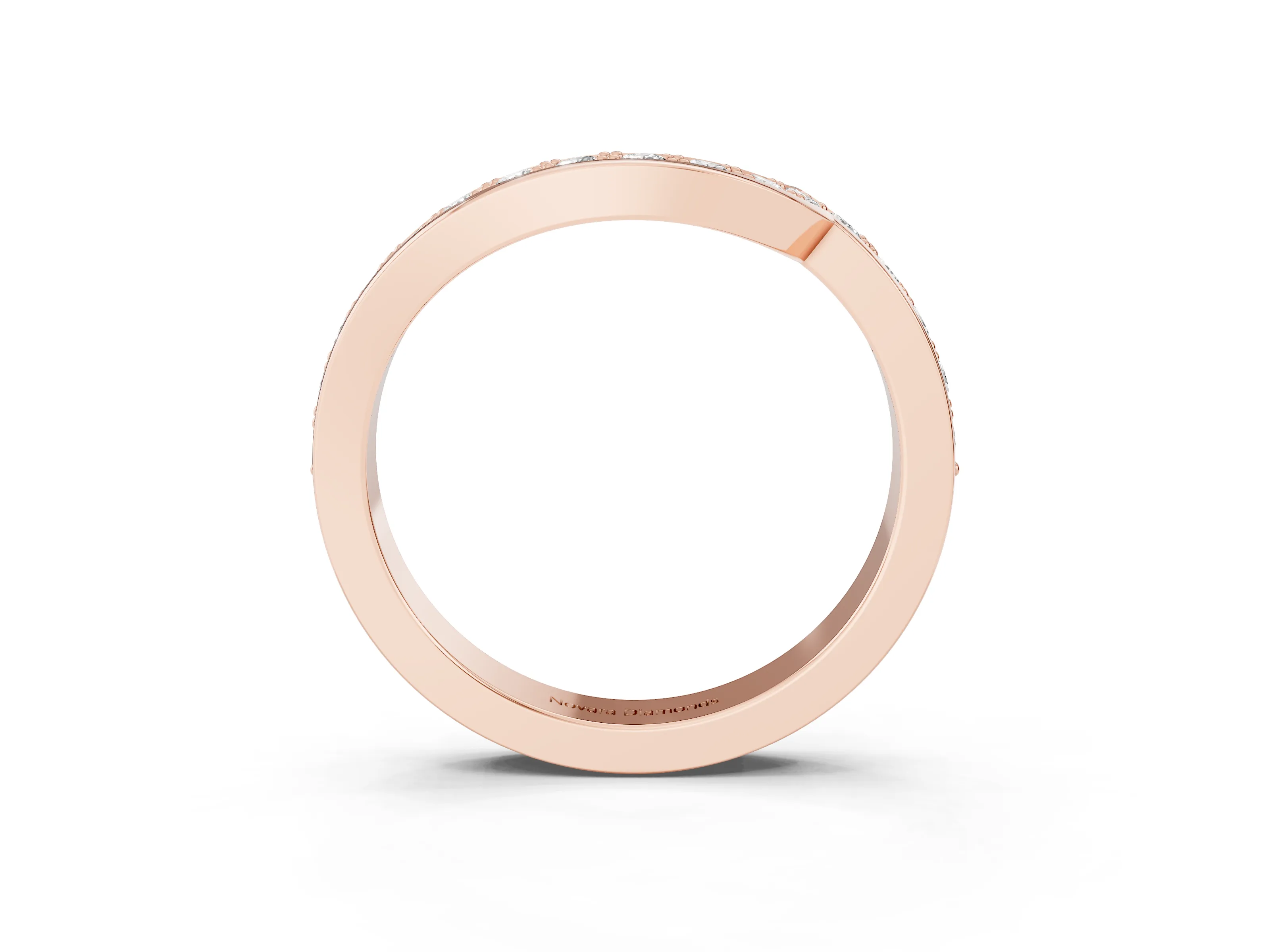 Round Diamond Curved Wedding Band Set in Rose gold with Pavé Channel Setting