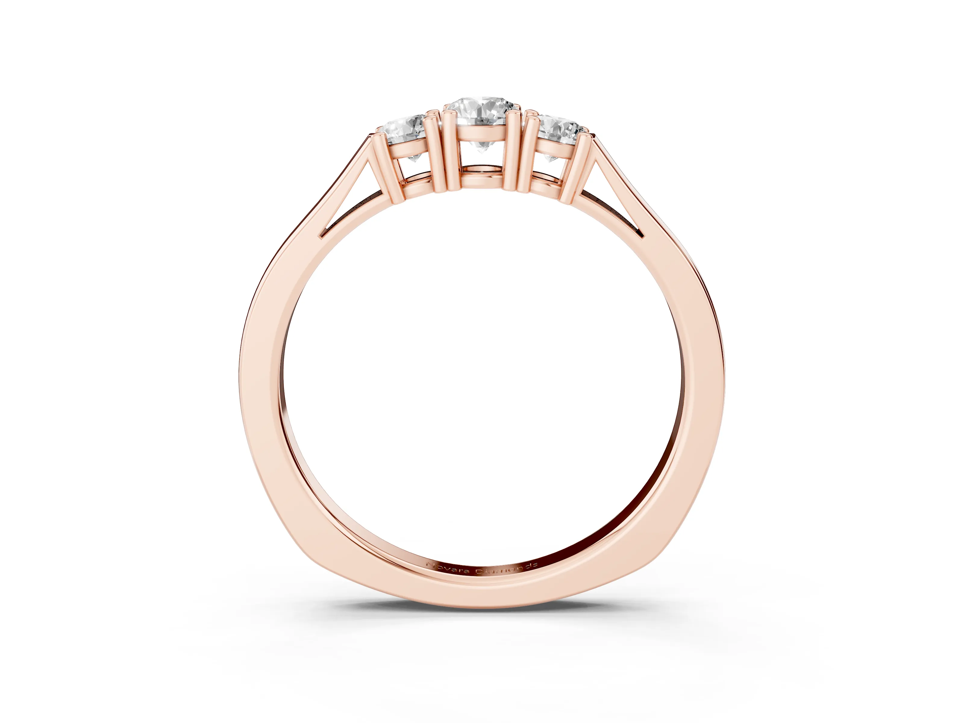 Three-Stone Round Diamond Channel Band Set in Rose gold with Prong Accents