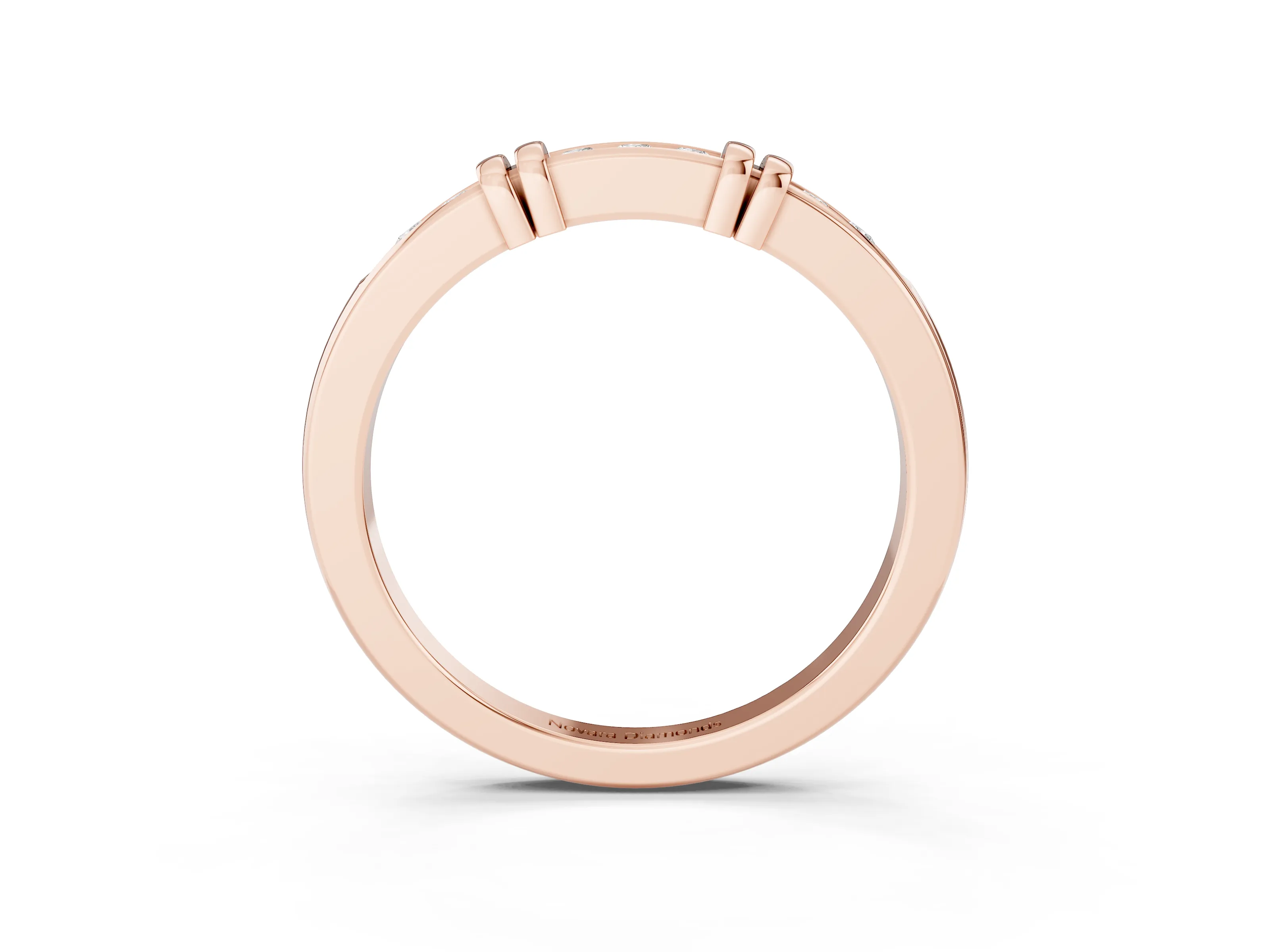 Round Diamond Half Eternity Band Set in Rose gold with Channel and Bar Prong Setting