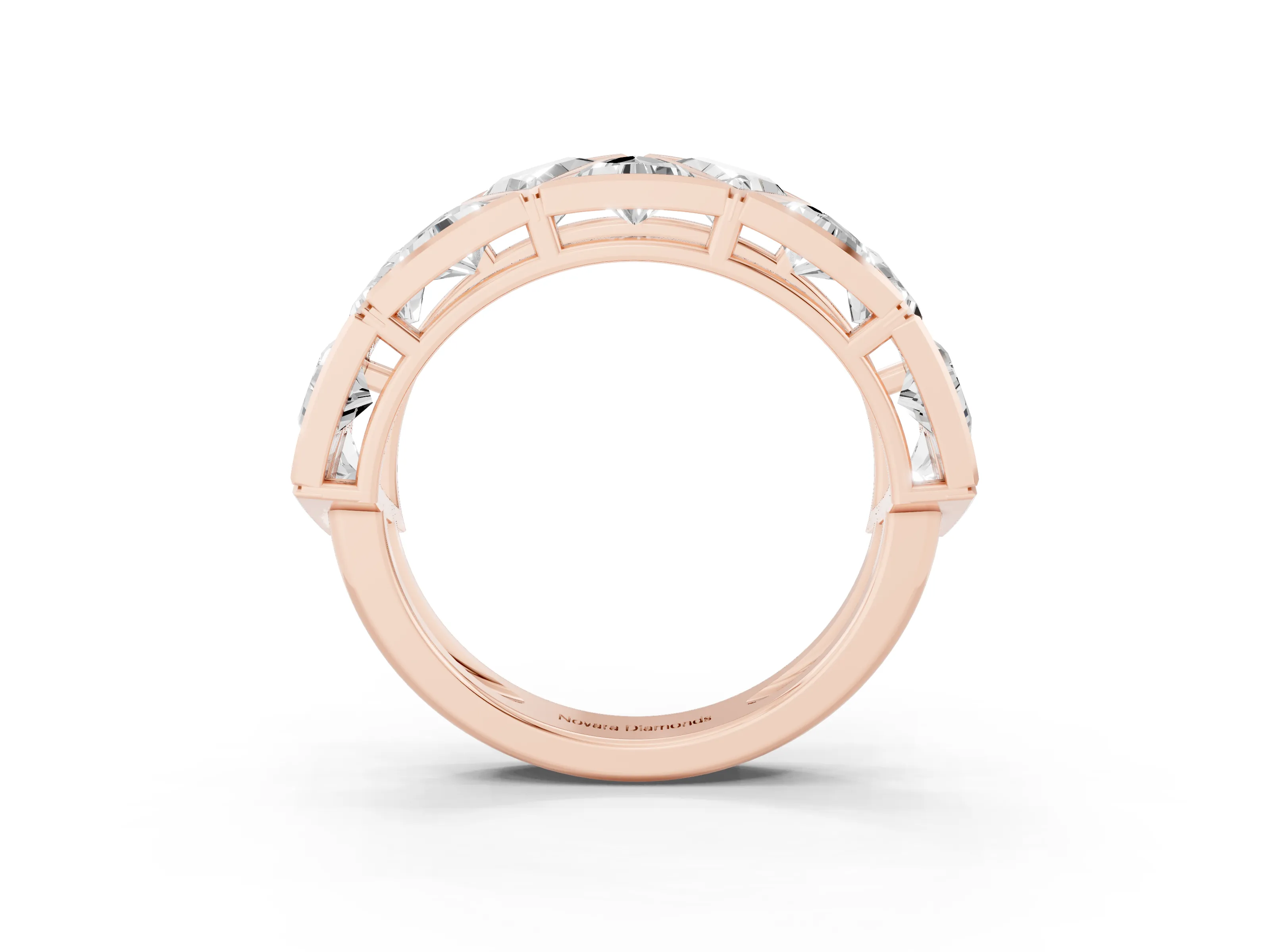 Triangle Diamond Geometric Mens Band Set in Rose gold with Framed Sections
