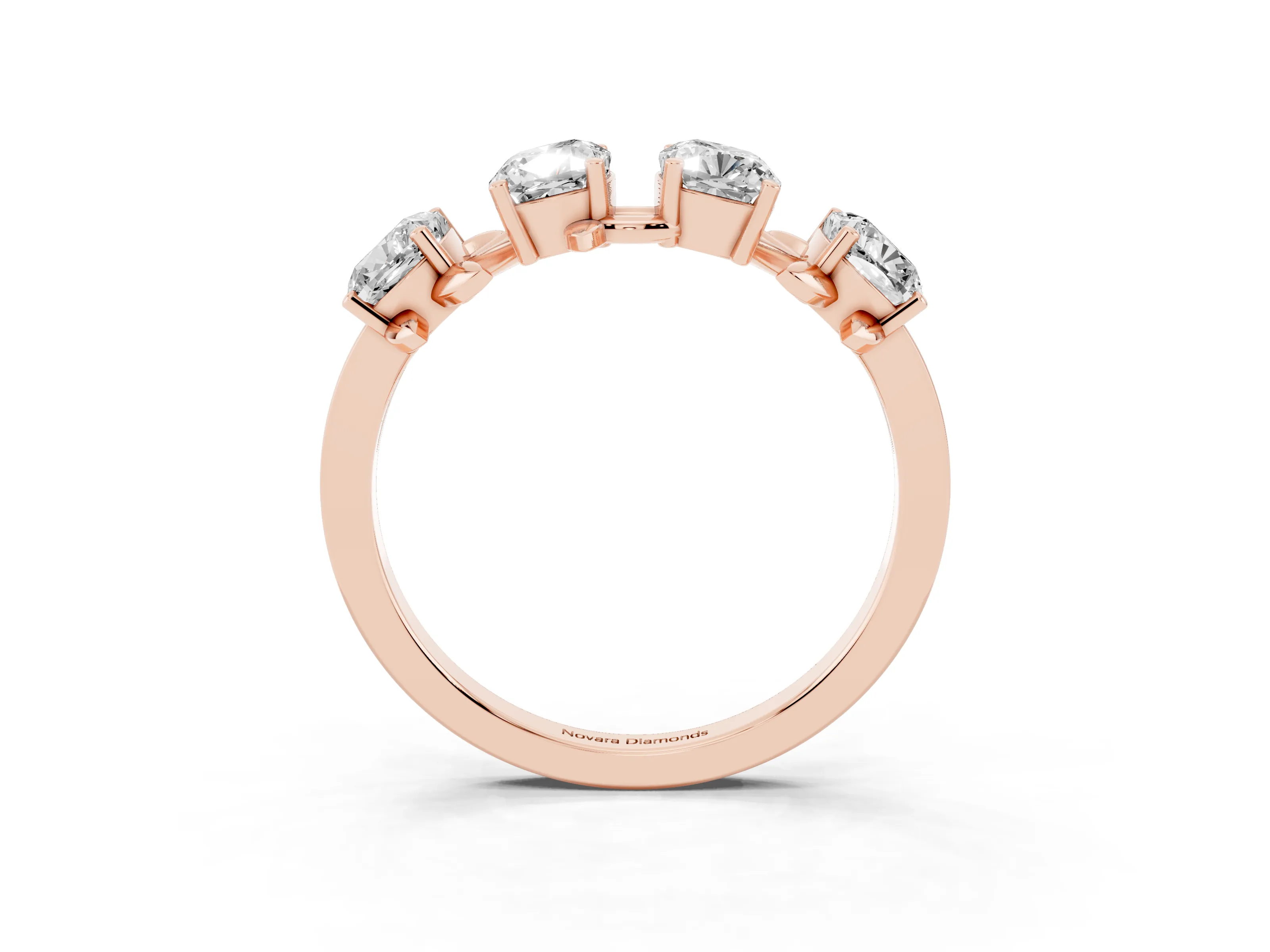 Elongated Cushion Diamond Four-Stone Band Set in Rose gold with Leaf Prong Setting