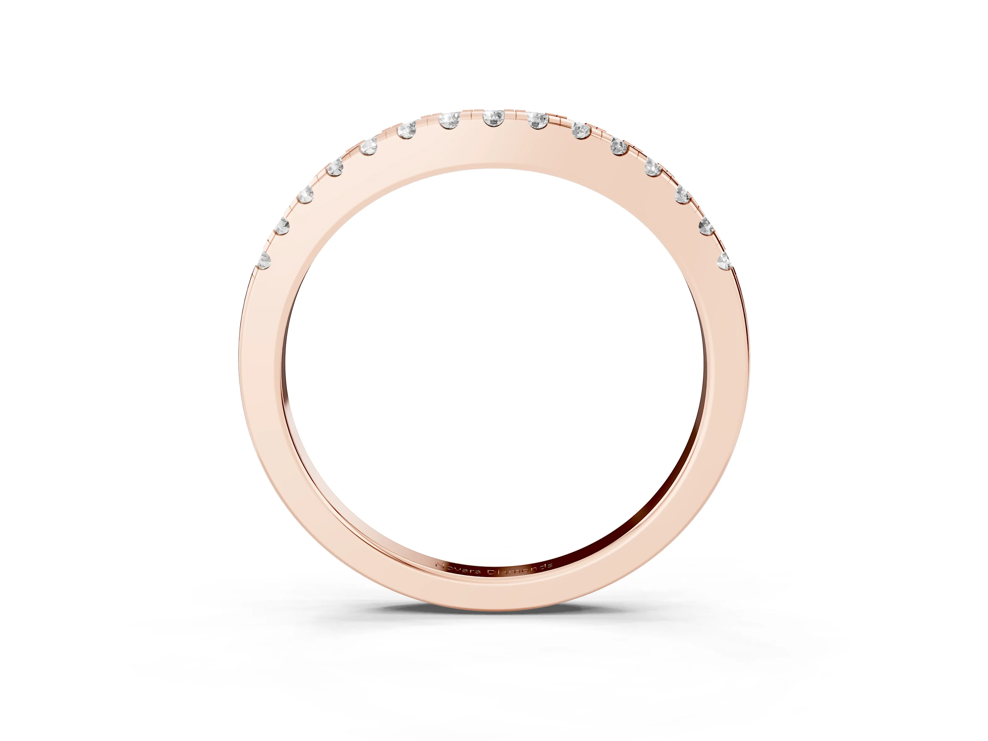 Round Diamond Curved Band Set in Rose gold with Pavé Shared Prong Row