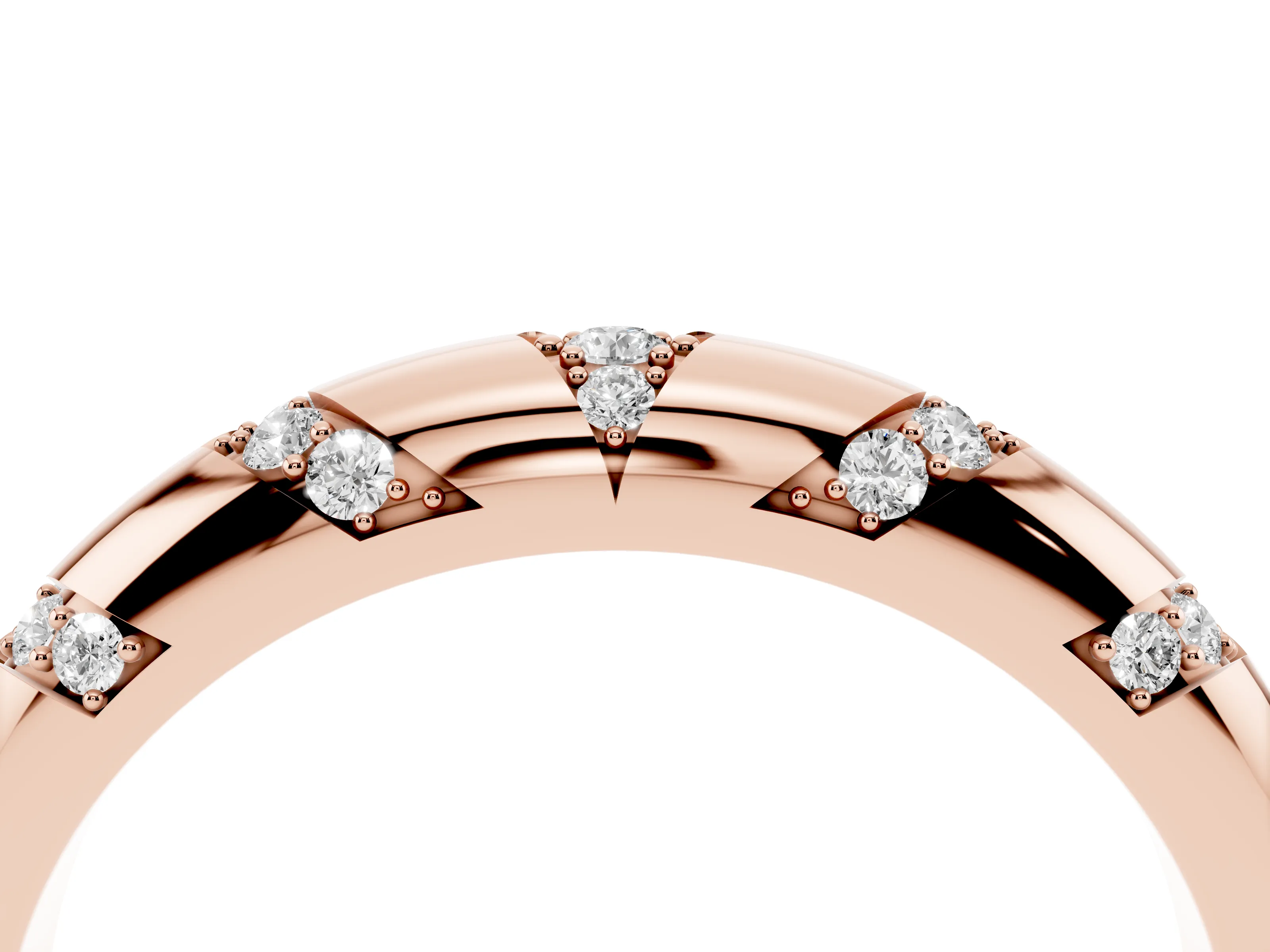 Round Diamond Curved Band Set in Rose gold with Channel and Bezel Setting