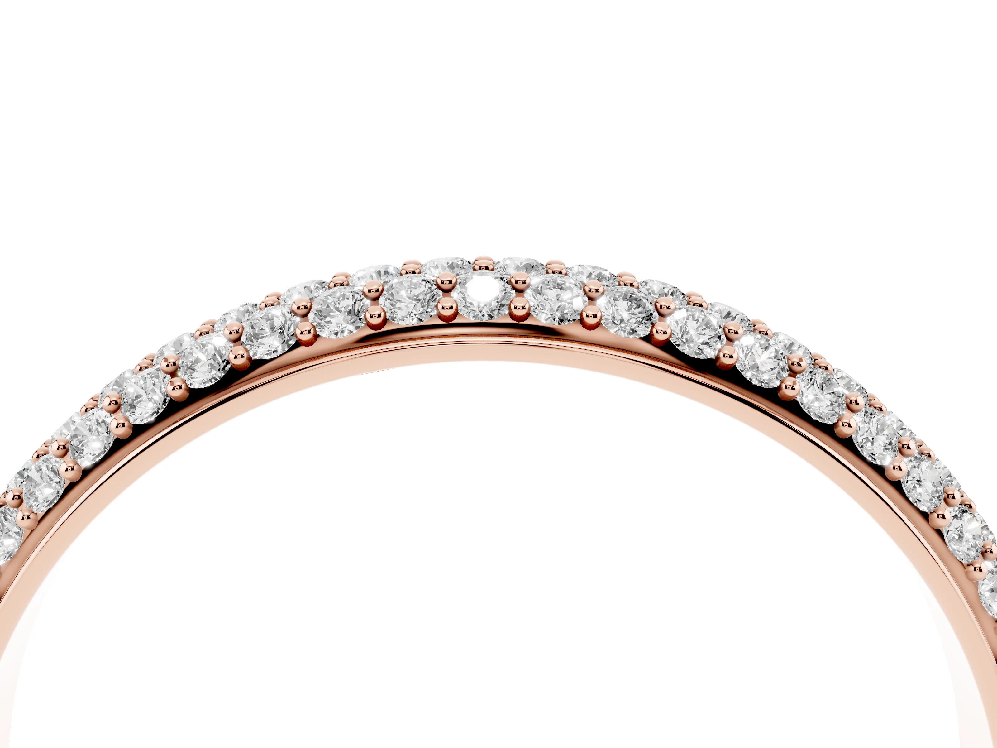 Round Diamond Three-Row Pavé Eternity Band Set in Rose gold with Shared Prong Setting