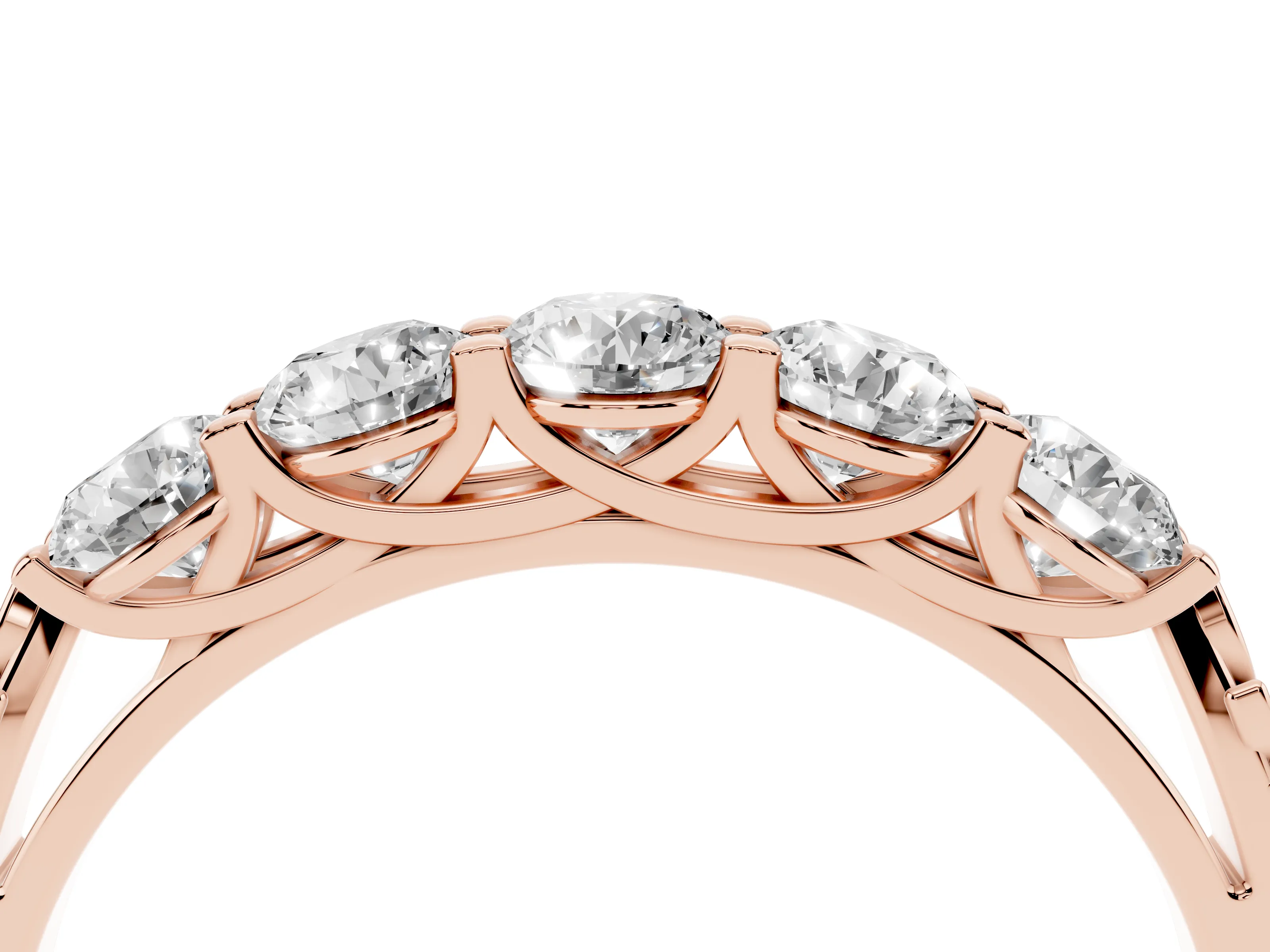 Round Diamond Five-Stone Band Set in Rose gold with Straight Prong Row