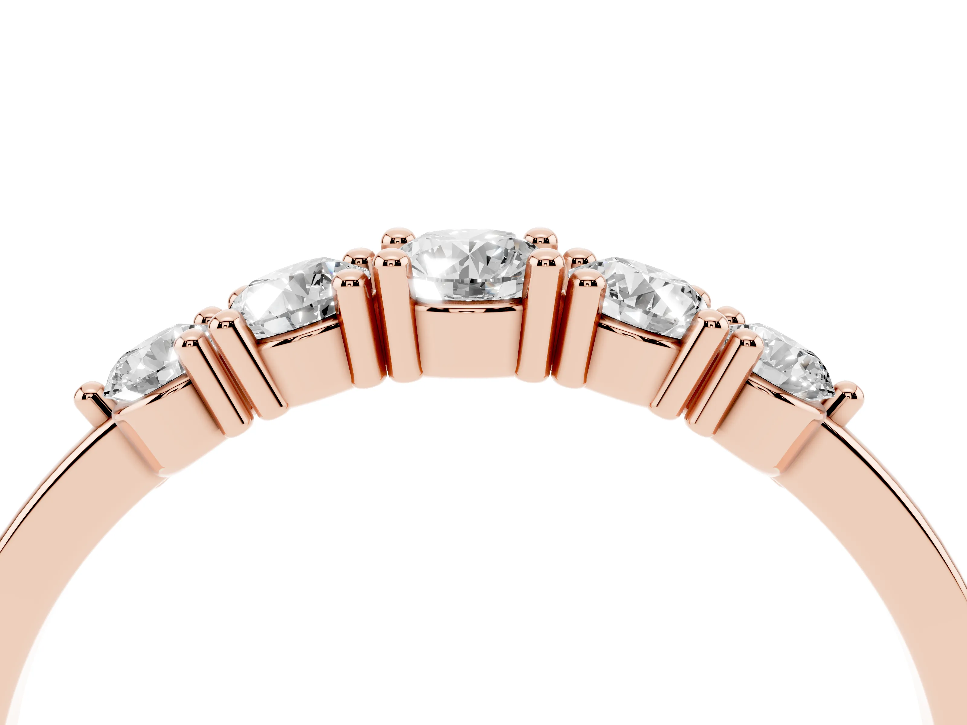 Round Diamond Half Eternity Band Set in Rose gold with Prong Setting