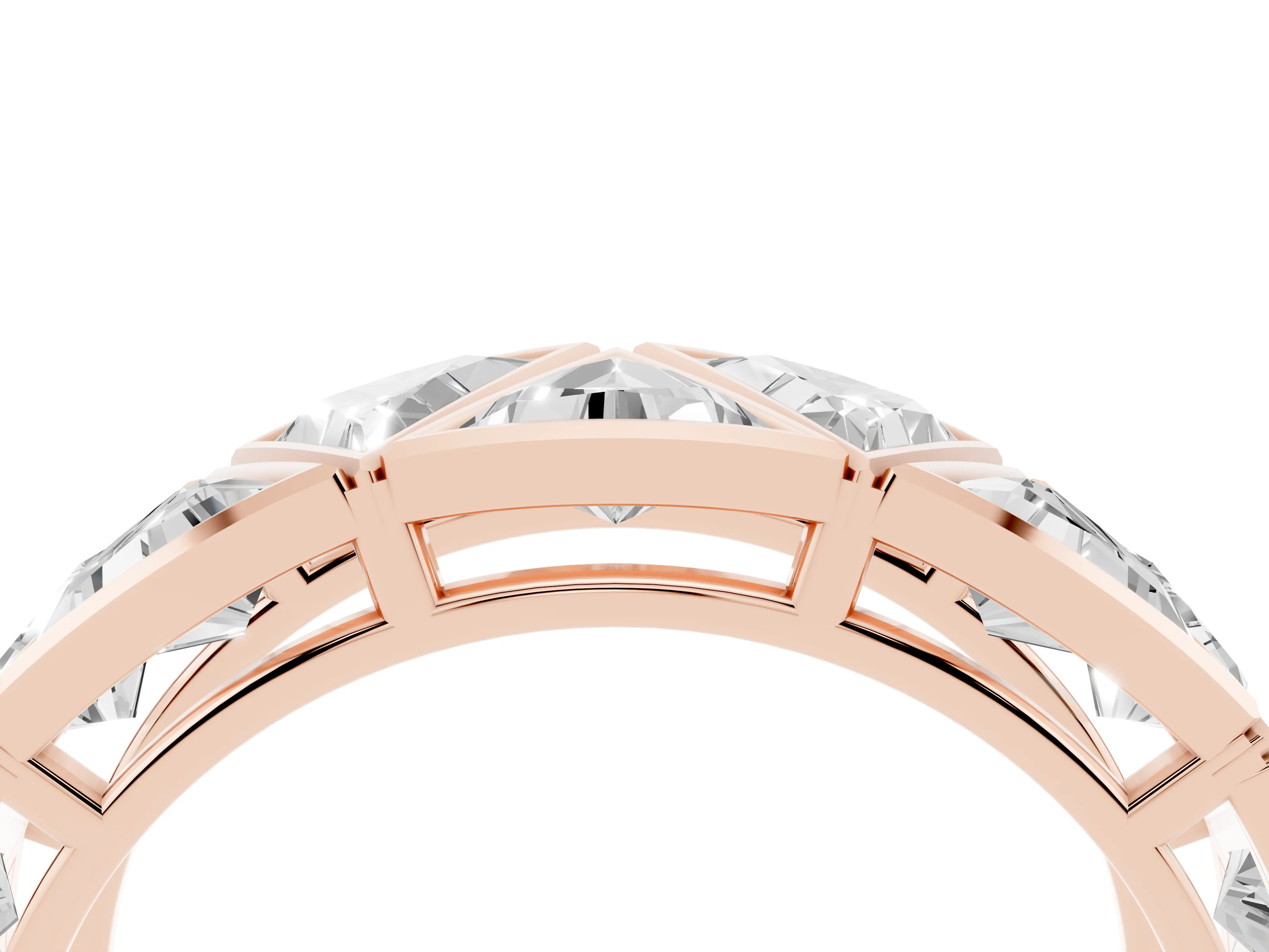 Triangle Diamond Geometric Mens Band Set in Rose gold with Framed Sections