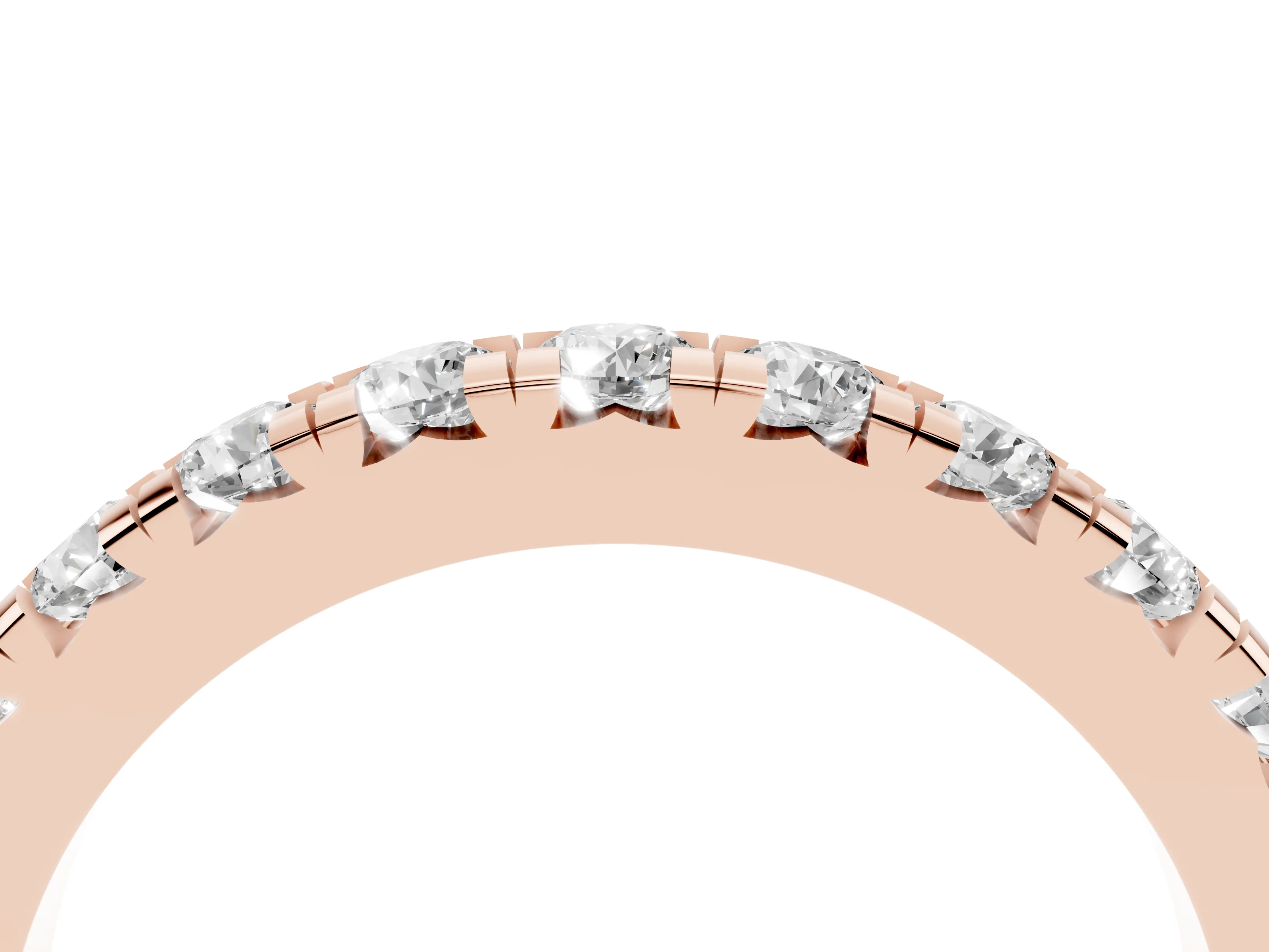 Round Diamond Half Eternity Band Set in Rose gold with Prong-Held Row