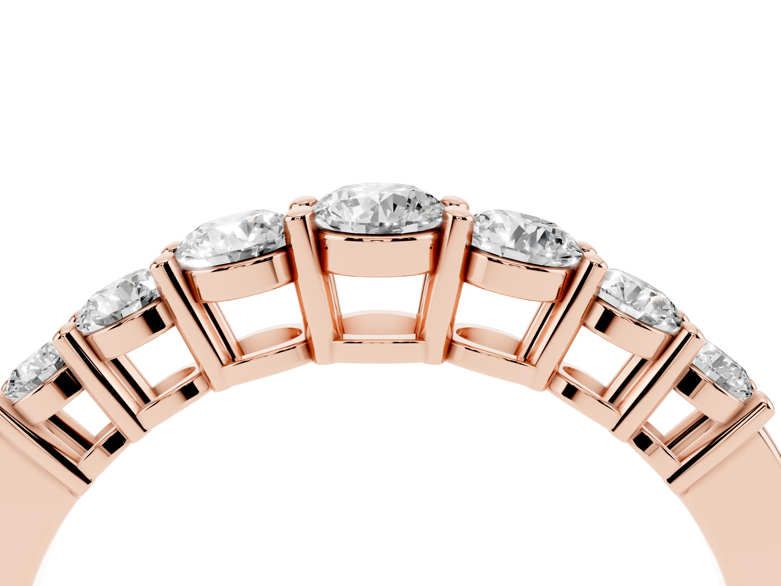 Round Diamond Half Eternity Stacking Band Set in Rose gold with Prong Setting