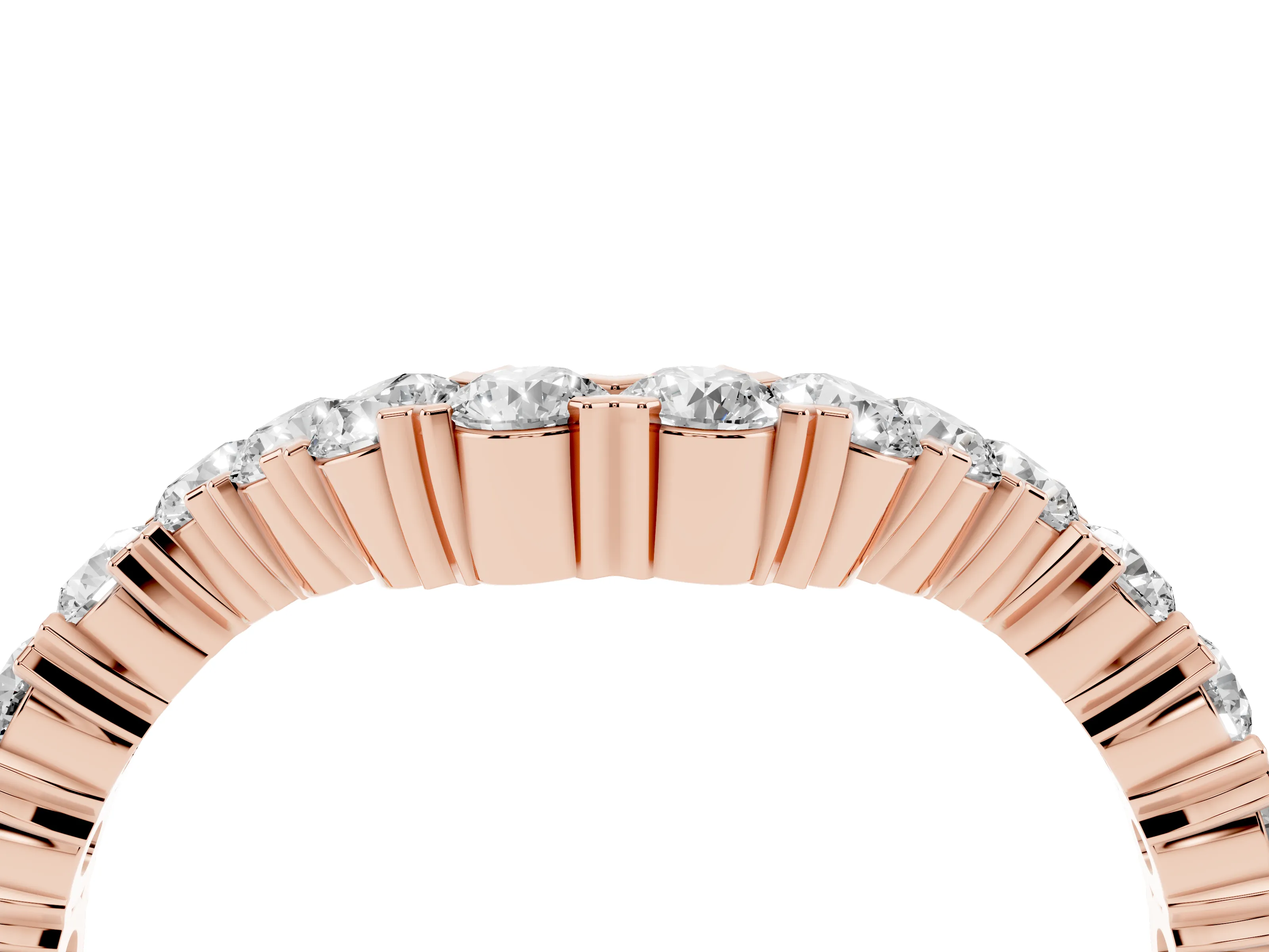 Round Diamond V-Shaped Pavé Band Set in Rose gold with Prong Setting