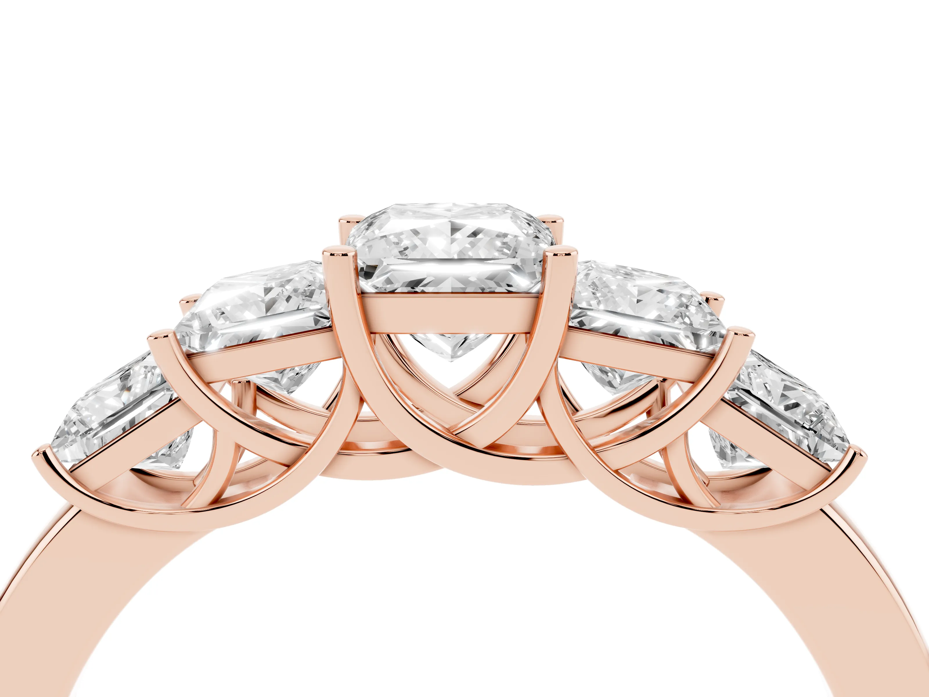 Princess Cut Diamond Five-Stone Ring Set in Rose gold with Individual Prong Settings