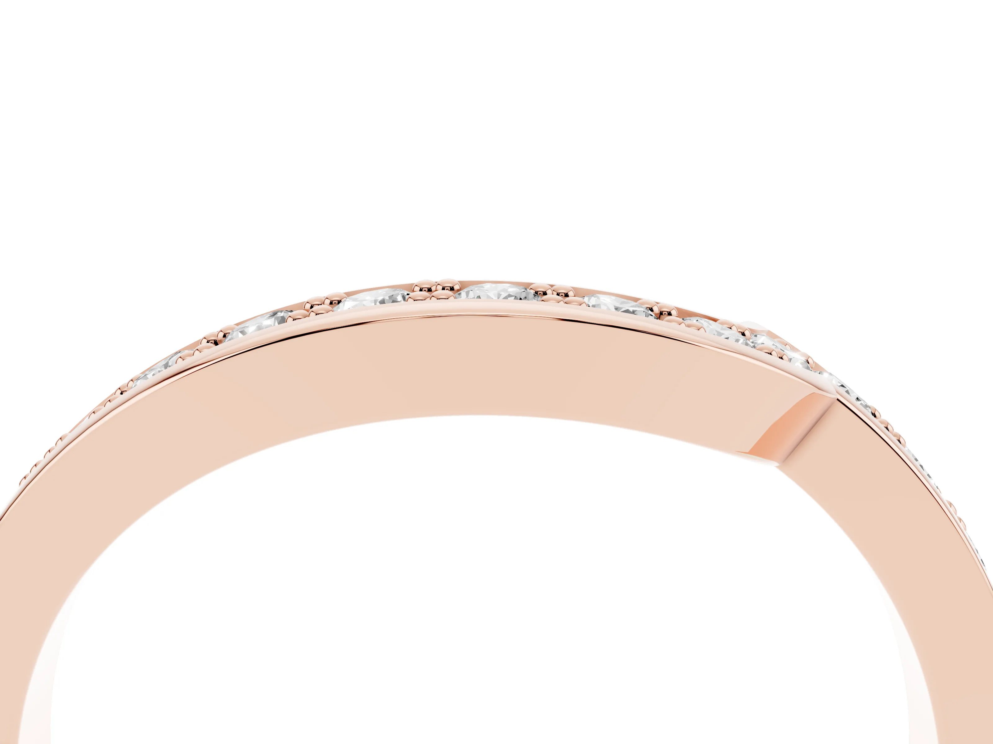 Round Diamond Curved Wedding Band Set in Rose gold with Pavé Channel Setting